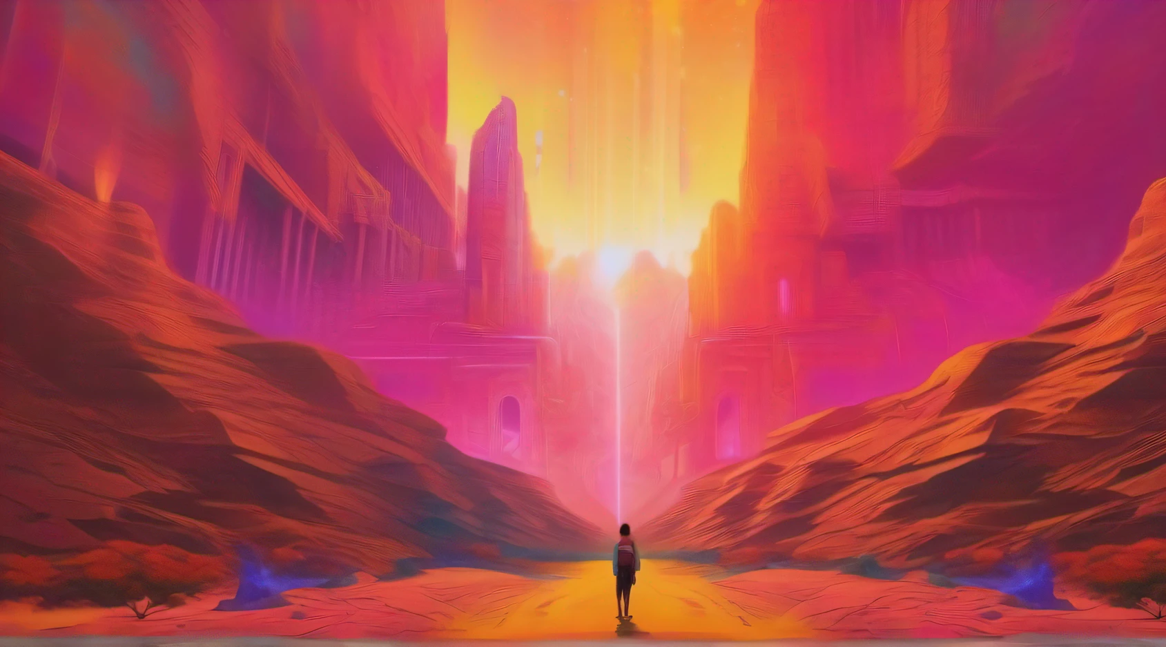 The edge of the desert，Where the sky and the earth meet，Paint a magnificent rainbow picture，Colorful beams of light travel through sandstorms，It's like a miracle in a wonderland。