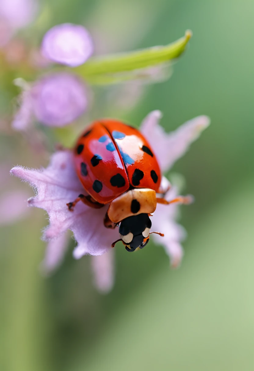 A seven-spot ladybug standing on a leaf. Macro photography