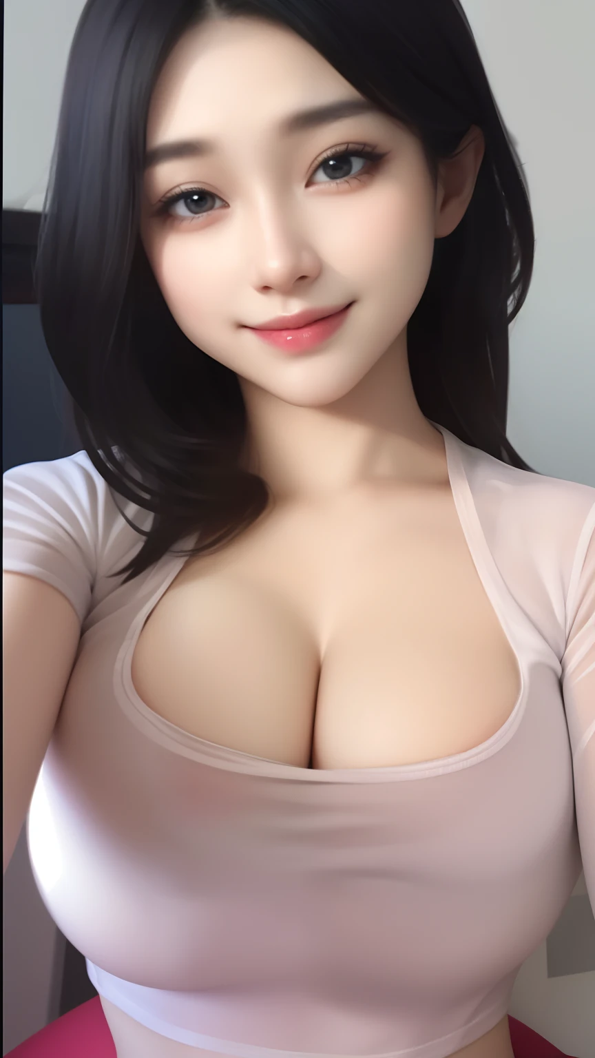 Very big breast, huge cleavage, (wearing opened top shirt), (wearing opened one side bra), realistic, detailed, seductive eyes, seductive smile,