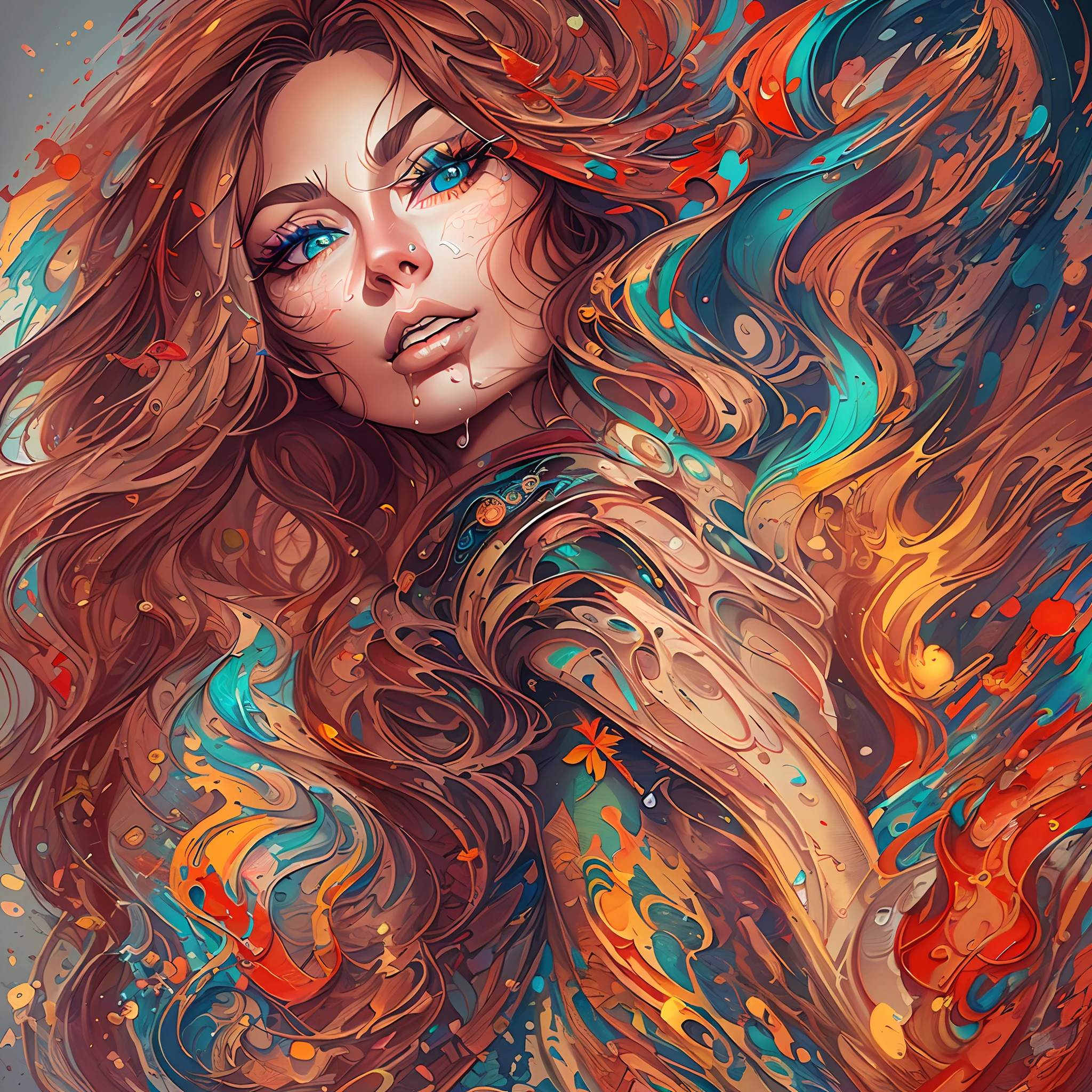 A painting of a woman mixture of (J Lo Jenefer lopezs + Sophia Loren) ( with colorful hair and a face, Colorful Art, Art, Intricate Digital Painting, Colorful Artwork, Colorful Illustration, dripping with color, colorful digital art, Colorful Illustration, Beautiful 4K UHD Art, Vibrant Digital Painting , Stunning digital illustration, Intricate colorful masterpiece, A beautiful artwork illustration, Beautiful color art!