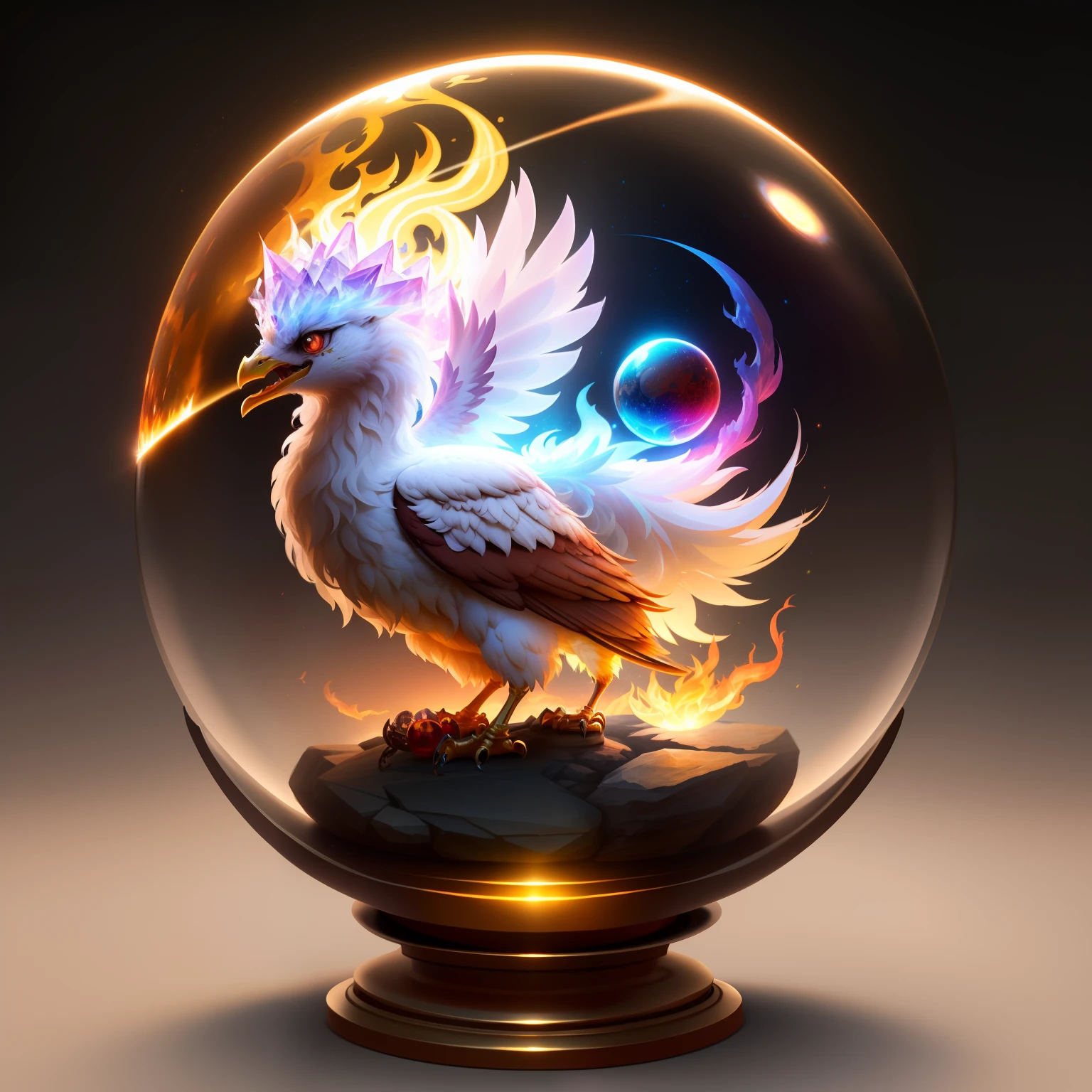 Cute adorable crystal ball phoenix cub with highly detailed intricate concept art trending artstation 8k