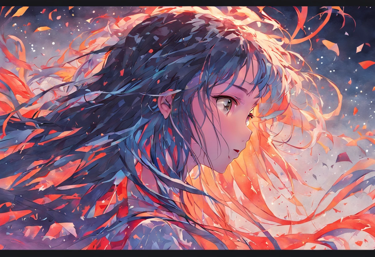 (White background:1.4), (Silhouette of a girl's head, Eyes closed, colorfull long hair, Oriental elements), (Chinese illustration:1.3, paper art:1.3, Quilted paper art:1.2), ( reasonable design, Clear lines, High sharpness, Very detailed, movie light effect, 4K ), （Komeiji Koishi）, Best quality, Masterpiece