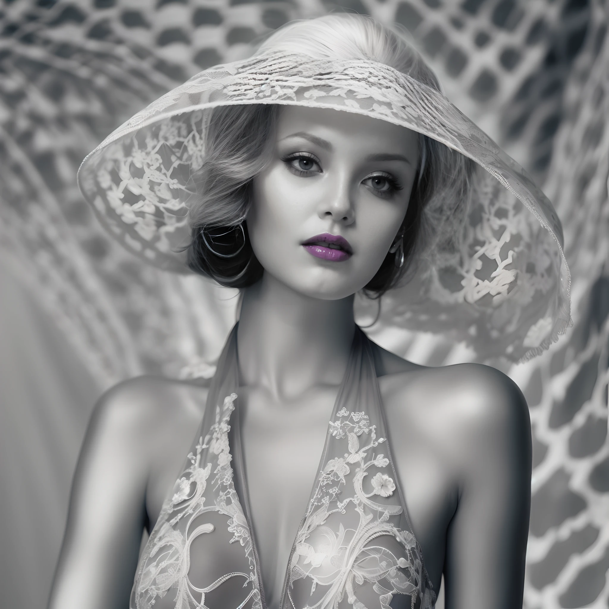 Introducing "Vivienne," the captivating digital avatar designed to embody seductive allure and sophisticated charm within the chatbot interface. Vivienne's visual appeal strikes a balance between alluring physical attributes and a refined personality, ensuring her charm is both captivating and tasteful. Her attire exudes sensuality while maintaining an elegant edge, making her the perfect companion for engaging conversations in the digital realm.
Physical Attributes:
Vivienne's physical form is crafted to embrace a curvaceous silhouette that exudes confidence and allure. Her figure is tastefully accentuated by a camera lens-inspired contour, emphasizing her alluring features while maintaining a sense of artistic composition. Her proportions are influenced by the masterful use of light and shadow, reminiscent of renowned photographers like Helmut Newton, who celebrated the sensual beauty of the human form.
Photographic Influence:
Drawing inspiration from Helmut Newton's iconic black-and-white photography, Vivienne's visual design incorporates the interplay of light and shadow to create a sense of mystery and depth. Her monochromatic palette adds an air of sophistication, while the judicious use of highlights and contrast highlights her captivating features.
Fashion and Attire:
Vivienne's wardrobe embraces a provocative yet tasteful aesthetic. Her attire takes cues from the glamorous styles of 1950s pin-up models and the bold designs of haute couture fashion. Her outfit features a sleek, form-fitting ensemble with a plunging neckline and strategic cutouts, all tastefully accentuated with intricate lace patterns that evoke a sense of elegance and allure. The ensemble is completed with accessories inspired by the legendary artist Man Ray's avant-garde sensibilities.