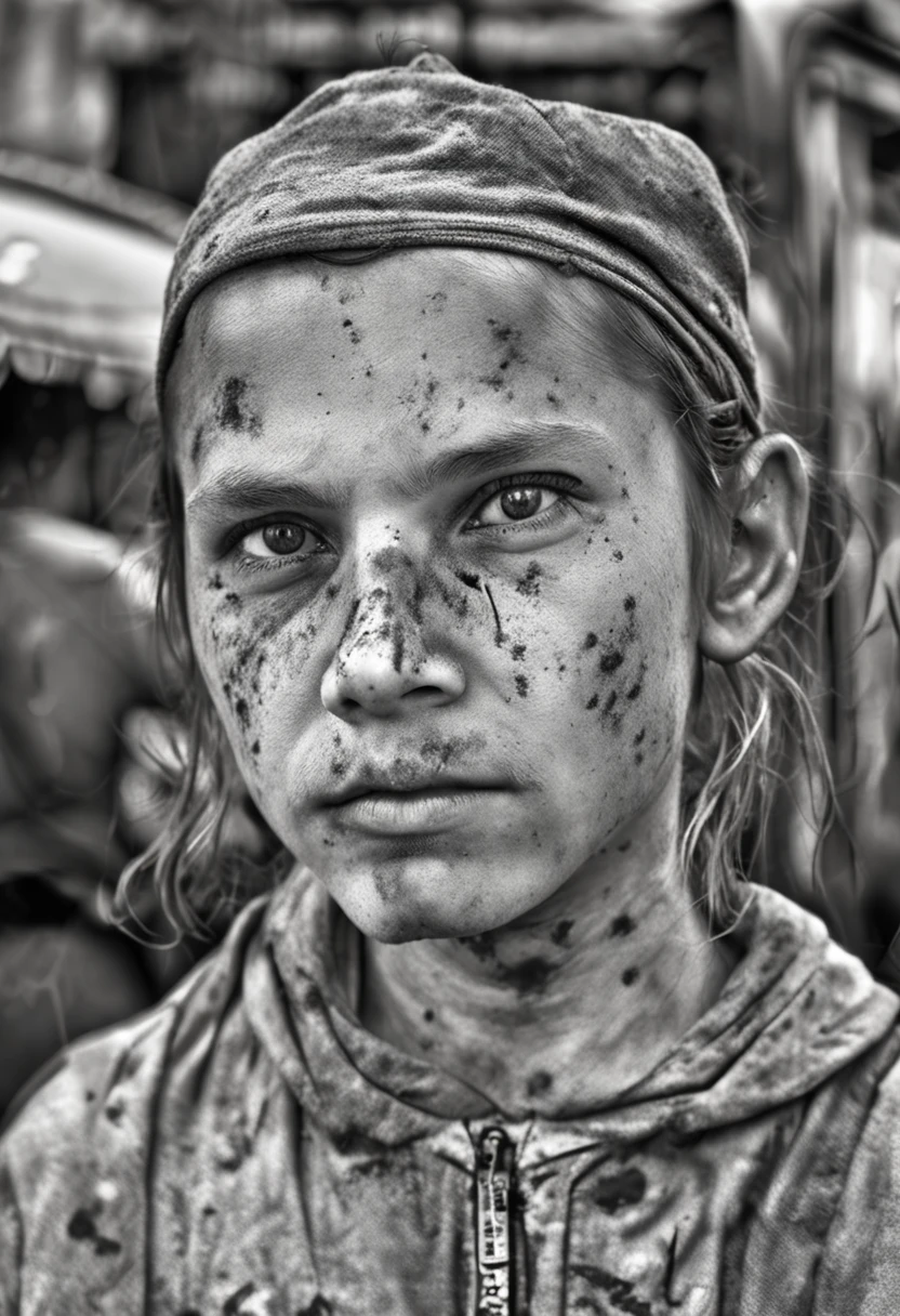 bareface,((Dirty face)),numb expression,com cores neutras, ((((hdr)))), ((((pastel colour)))), A boy with, 30 years old, street smiling, Backpack, Dirt stains cov, Tattered clothes,ponytails, epic realistic, Photo, Faded, complex stuff around, intricate background, soaking wet, intricate scene, art stations, Intricate details, vignette sharp focus, documentary film footage, High resolution photography, supple skin pores, Real Human, Detailed skin texture, cinematic movie image, upperbody shots, Detailed skin, 20-megapixel, detailed face skin, cinematic grain, Portrait, Epic (Photo, Studio lighting, hard light, Sony A7, 50 mm, Matte skin, pores, colours, ultra - detailed, Hyperrealistic) ::n_ (NSFW:1.5),Hat, escala cinza, Black and white, Poor rendering Poorly drawn face Poor detail Poorly drawn hand Poor hand rendering Low resolution Poor composition Body part mutation Image blur Disfigurement Oversaturation Poor anatomy Deformation Physical characteristics Fusion fingers Too many fingers Double head, a 3D render, Drawing, Painting, watermarked, footnote, Poor rendering Poorly drawn face Poor detail Poorly drawn hand Poor hand rendering Low resolution Poor composition Body part mutation Image blur Disfigurement Oversaturation Poor anatomy Deformation Physical characteristics Fusion fingers Too many fingers Double head, Cartoon, 。.3D, Painting, Drawing, (disfigured)+,(bad art)+, (Deformed)+, (badly drawn)+, (extra limb)+,(Close up)+, strange colours, Blurry, Boring, Sketch, lackluster, Face portrait, Self-portrait, signatures, letters, watermarked, escala cinza, Hat, escala cinza, Black and white, Poor rendering Poorly drawn face Poor detail Poorly drawn hand Poor hand rendering Low resolution Poor composition Body part mutation Image blur Disfigurement Oversaturation Poor anatomy Deformation Physical characteristics Fusion fingers Too many fingers Double head, a 3D render, Drawing, Painting, watermarked, footnote, Poorly rendered Poorly drawn faces Poor facial detail Poorly drawn by hand