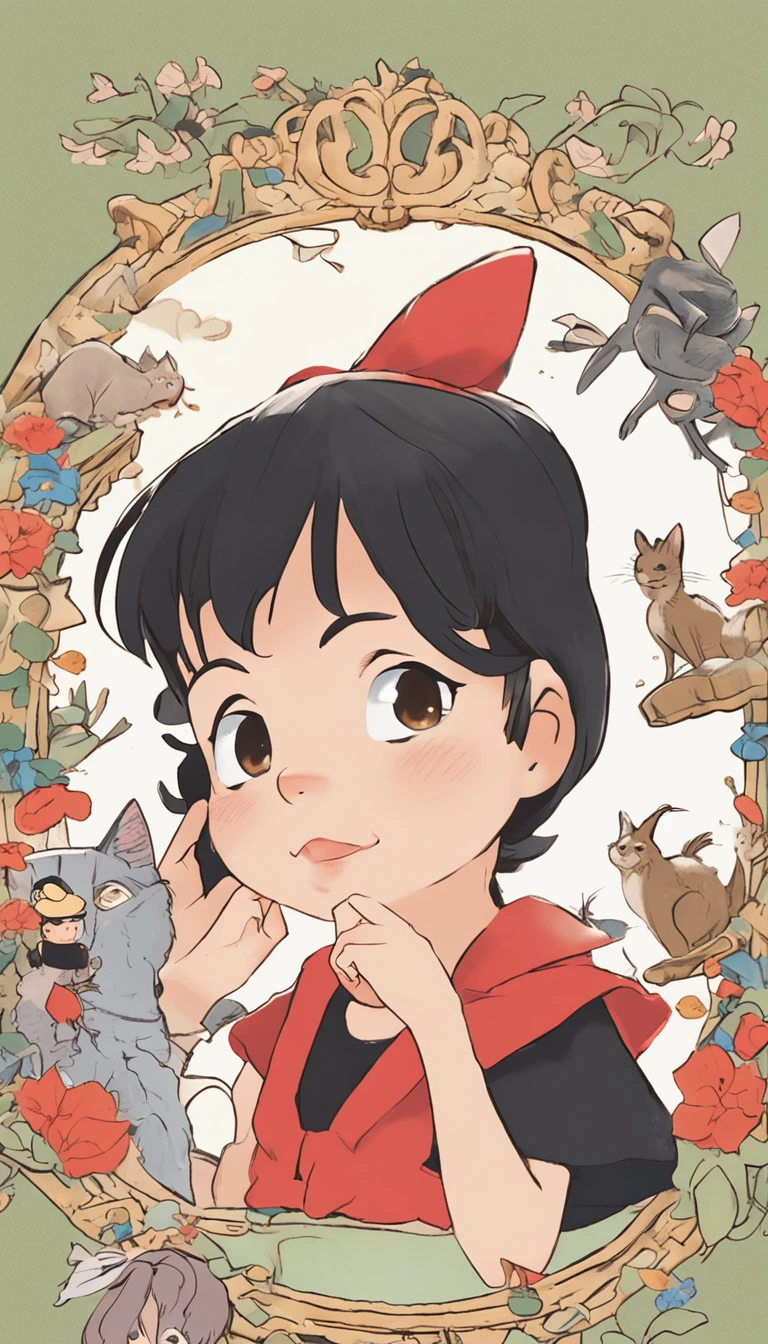 kiki's Delivery Service,Pretty eyes,4 year old girl,Five fingers on the hand,each 10 deifferent angles,character sheet,children's book, illustration