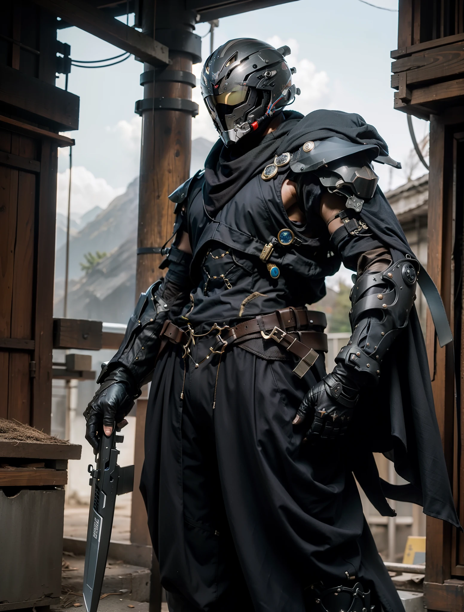 Um ninja com armadura futurista, Stable Diffusion Helmet