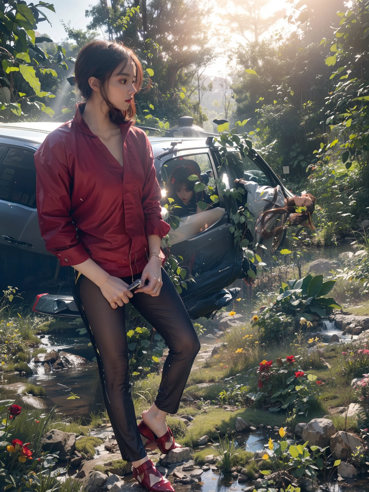(full body:1.5),(1girl:1.3),(view the viewer:1.4),(anatomy correct:1.3),(Dancing ballet in the forest:1.2),(Wearing a Iron Man Style Dress:1.2),(Opaque pantyhose:1.3),( girl pointed thick heels :1.1),(Accurate and perfect face:1.3),(Long legs:1.3),hyper HD, Ray traching, reflective light, structurally correct, Award-Awarded, high detail, lighten shade contrast, Face lighting ,cinematic lighting, masterpiece, super detailing, high quality, high detail, best quality, 16k,High contrast,