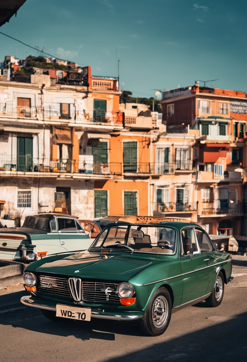 (master part, high resolution, Pitoresco:1.2), Carro BMW dos anos 1970, (exterior laranja retro:1.1), Iconic design, cruzeiro ao longo da Harbor Road, (luzes refletindo:1.2), Banhado pela luz solar, Brisa do mar farfalhar, (vista para o porto:1.1), ondas batendo na costa, Skyline da cidade espelhado, Nostalgic atmosphere, jogo de luz e sombra, Camadas ricas, Momento cativante, Vista da rua do velho mundo, Sentimento Vintage, Momentos de desvanecimento