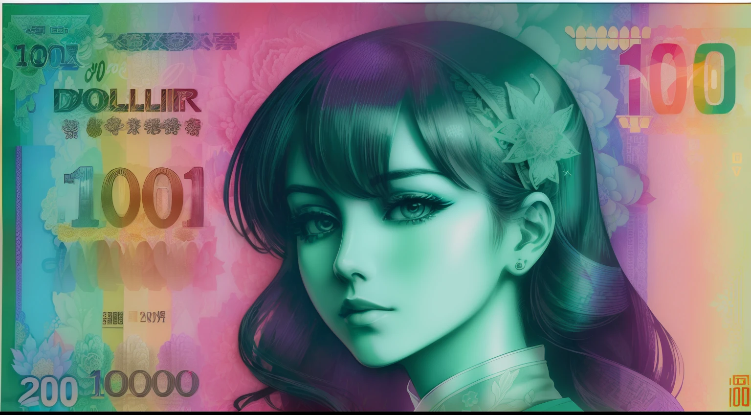 (( Dollar,There are pictures of beautiful women on them )) Style - banknote style, vivd colour, Full chromatography, Color theory, (((Complete 120 yuan banknote))), ((( Girl stroke ))), Extremely detailed, intricatedesign,Atmospheric lighting, absurderes,elaborate detail, (Masterpiece), 2K, Complete banknotes --auto