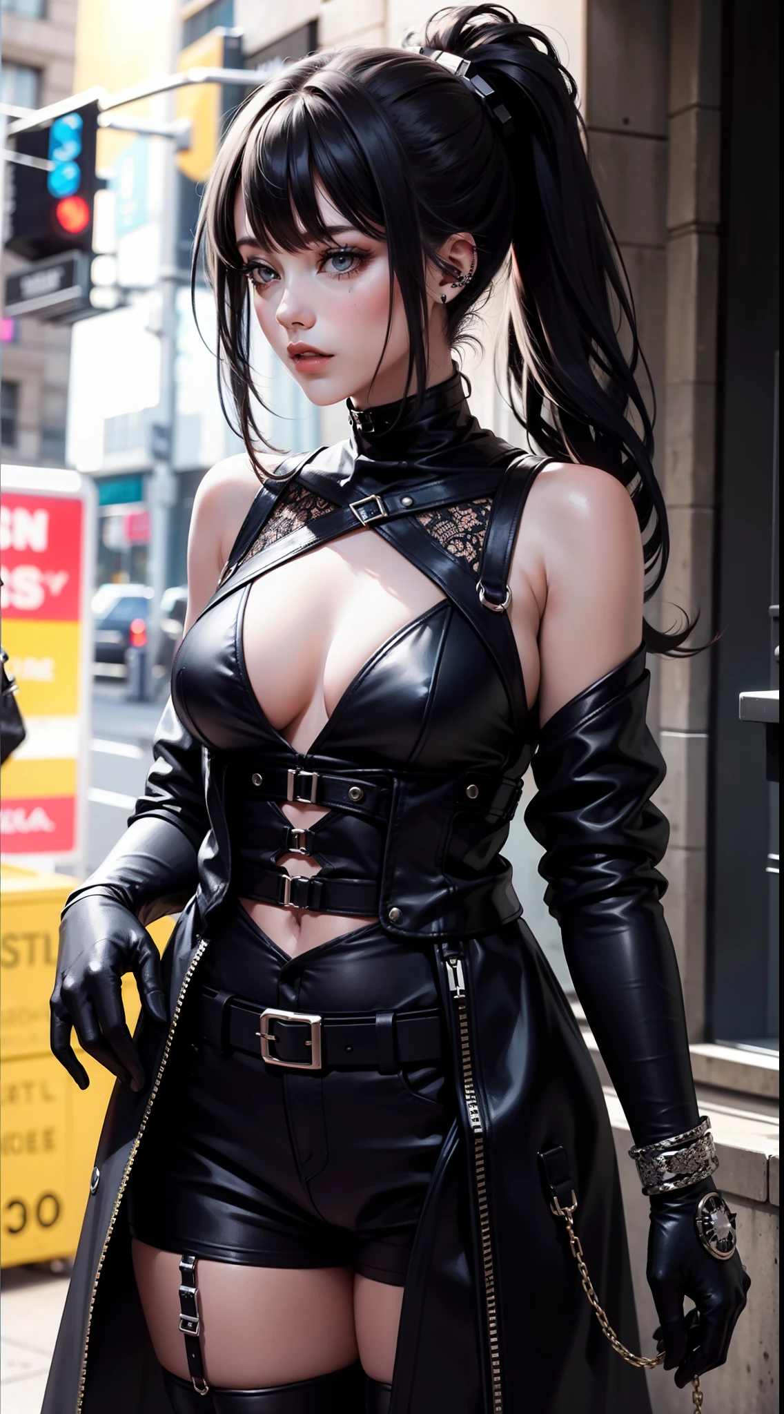 Beautiful woman in intricate Cybergoth and Neon Outfit