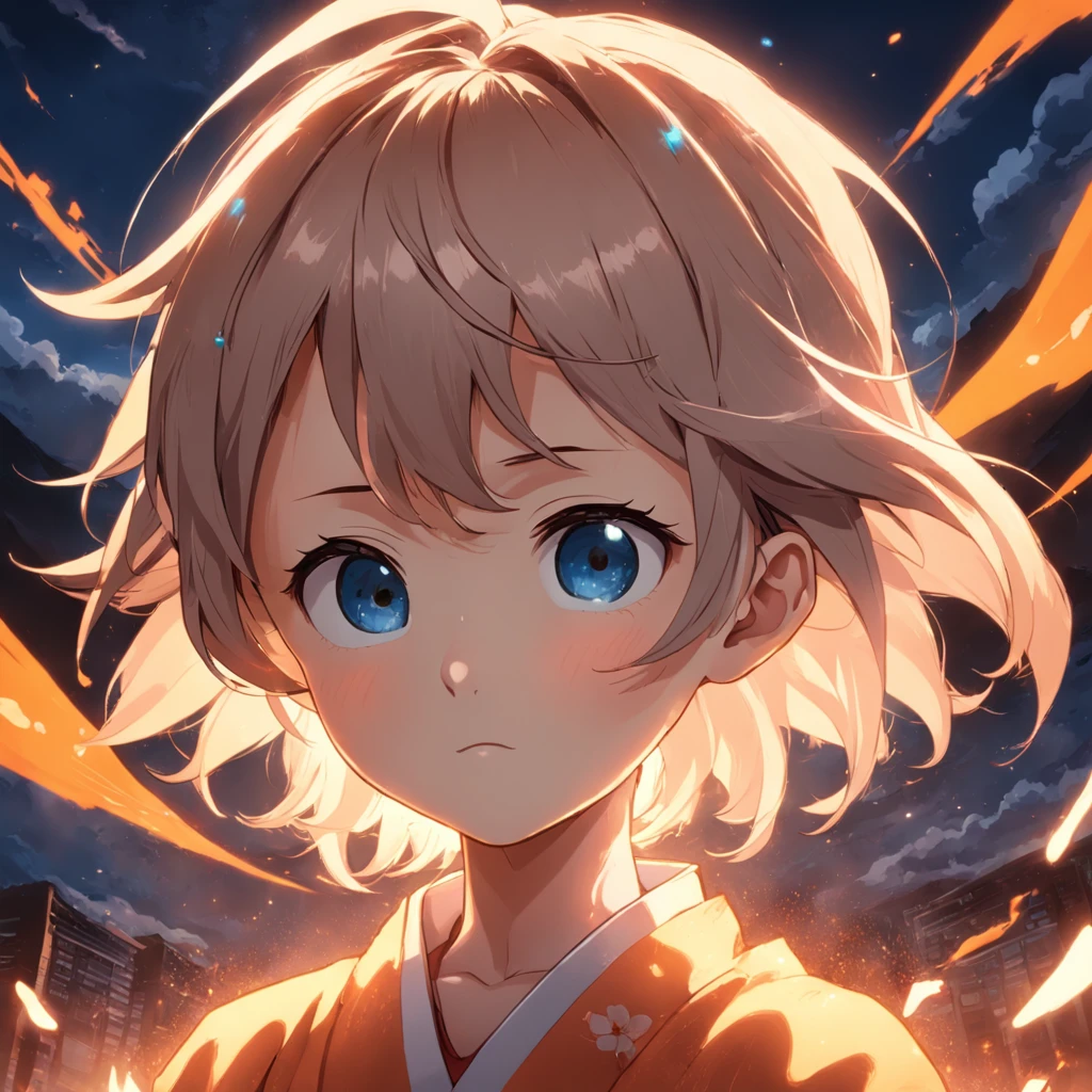 CLOSE-UP very young boy, Oriental Face, with more distinctive features and cartoon-style visuals。
 sun sunset, (Sparks: 0,7)
