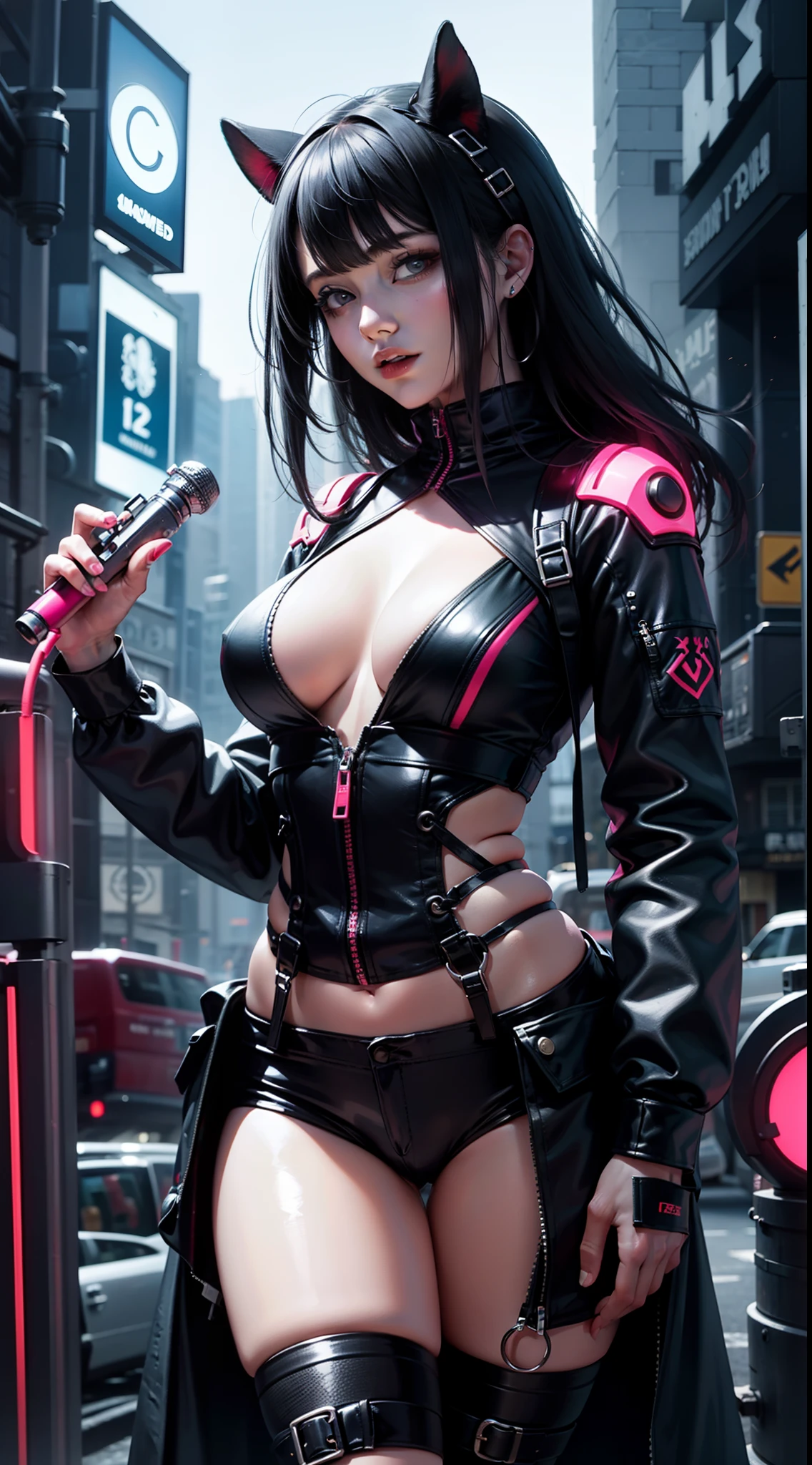 Beautiful woman in intricate Cybergoth and Neon Outfit