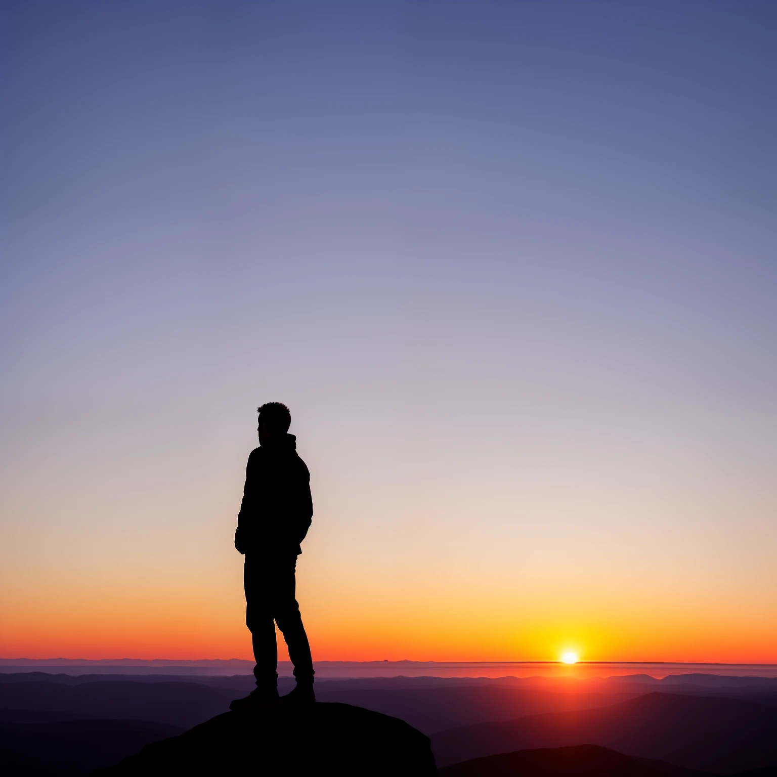 arafed silhouette of a man standing on a rock at sunset, silhouette of man, silhouette of a man, standing alone, silhouette over sunset, looking out at a sunset, man standing, looking at sunset, silhouette :7, silhoutte, silhouetted, human silhouette, standing on mountain, looking into the horizon, silhouette, at the sunset, solitude