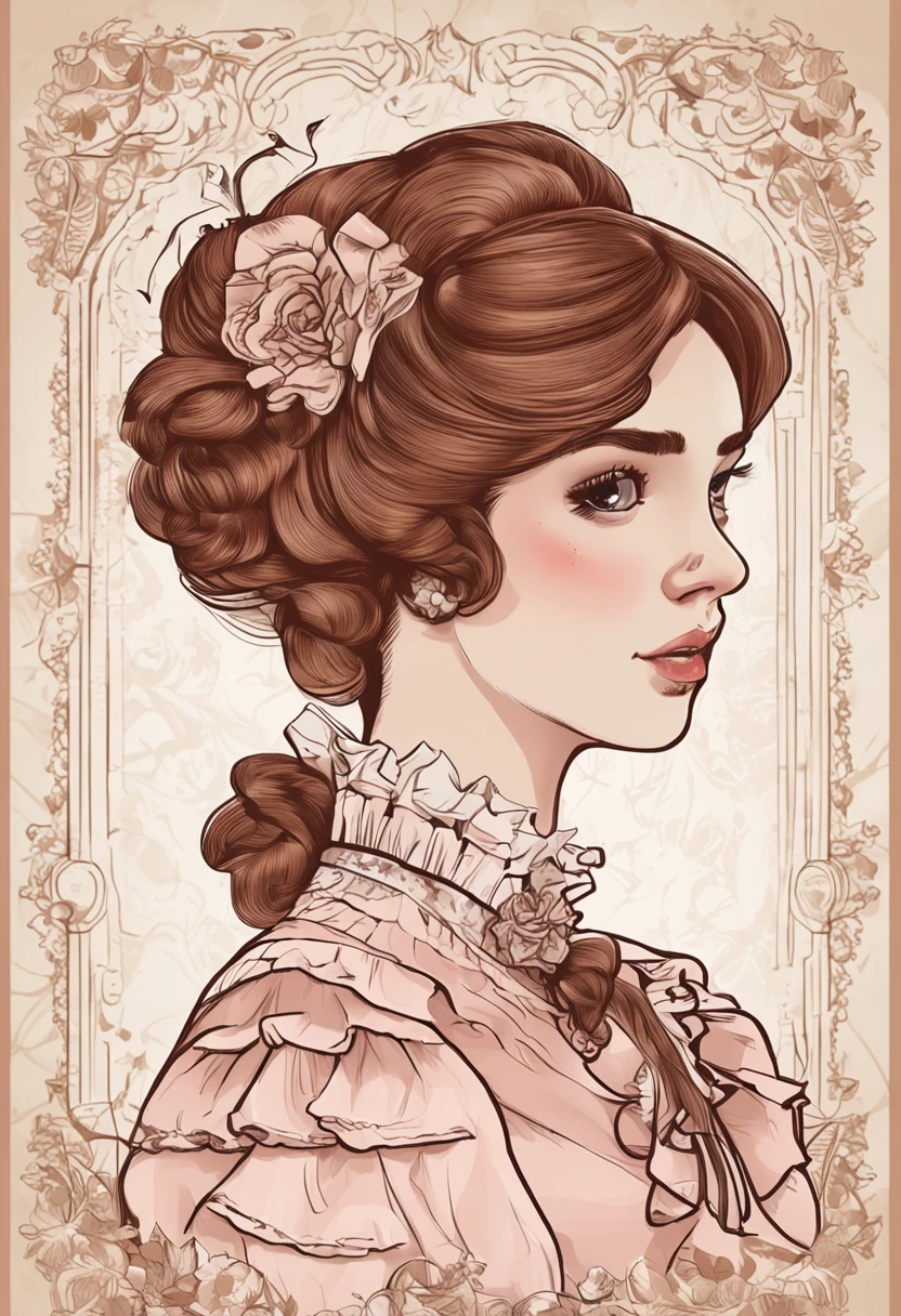 Victorian Girl、kawaii girl、Gamine、Young children、 1. **lo fashion**: Victorian fashion is characterized by dressy and elegant design。Ruffles and laces、corsets、Try incorporating elements such as long dresses。 2. **hairstyle on**: Women's hairstyles in the Victorian era are often complex and delicate。Upstyling and curling、It is also a good idea to add ribbons and floral ornaments to the hair.。 3. **Features**: Little girl features with soft features、Beautie、kawaii、Beautiful 5. **accessorized**: Accessories played an important role in the Victorian era。Hats、项链、gloves、umbrellas, etc.、By drawing accessories with attention to detail、You can give your character personality。 Nice dress、florals、Luxurious costumes、pink there、PastelColors