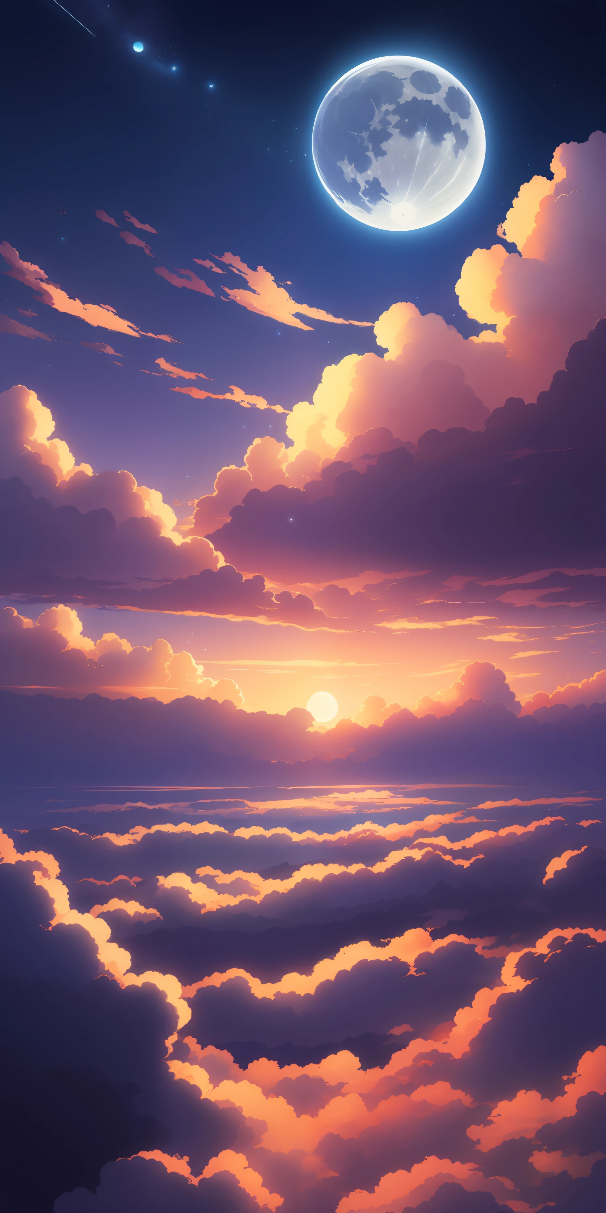 painting of the sky during sunset full of clouds, anoitecer, heaven, nuvens