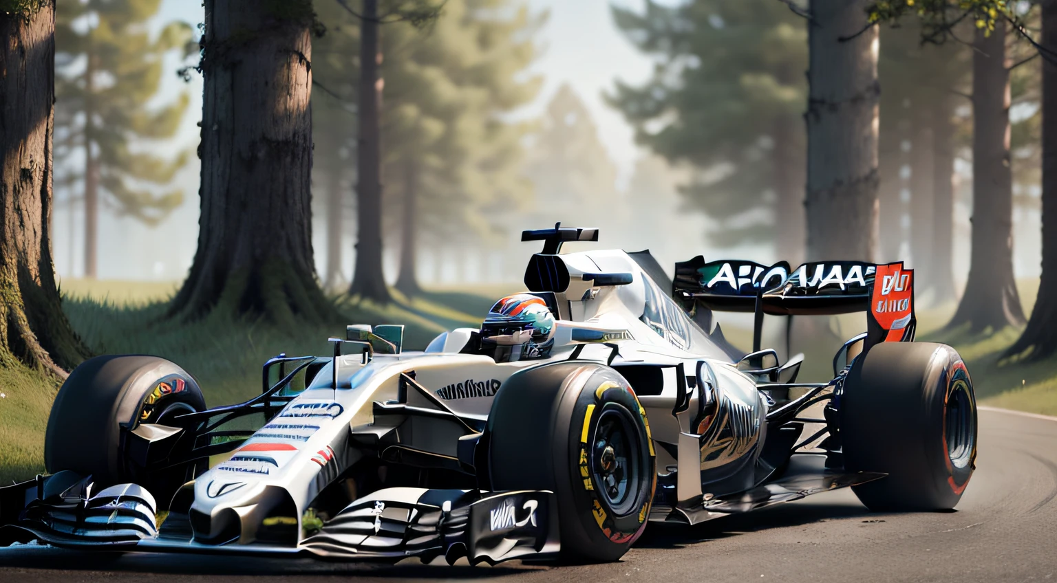 Formula 1 car, Nature, realistic render, the trees, letho