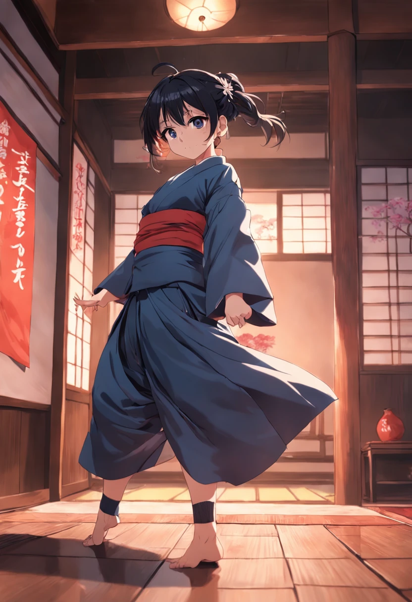 anime girl wearing hakama, tabi sock, Japan style room dancing 4k