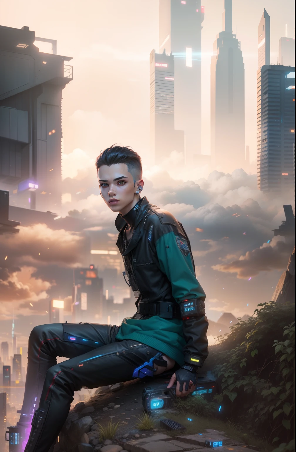 Cyberpunk boy, realistic,male mast,look