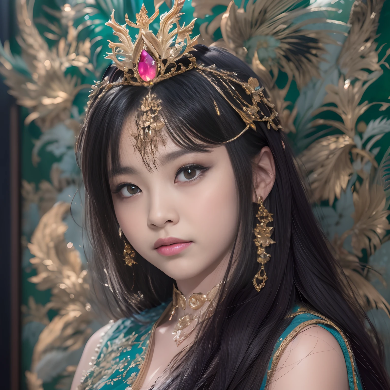 32k（tmasterpiece，k hd，hyper HD，32k）Realistic young gravure idol，Long flowing black hair，Gold jewelry area in the back room，King Girl ，Silver Dragon Protector （realisticlying：1.4），Python pattern robe，Purple-pink tiara，Snowflakes fluttering，The background is pure，Hold your head high，Be proud，The nostrils look at people， A high resolution， the detail， RAW photogr， Sharp Re， Nikon D850 Film Stock Photo by Jefferies Lee 4 Kodak Portra 400 Camera F1.6 shots, Rich colors, ultra-realistic vivid textures, Dramatic lighting, Unreal Engine Art Station Trend, cinestir 800，Hold your head high，Be proud，The nostrils look at people