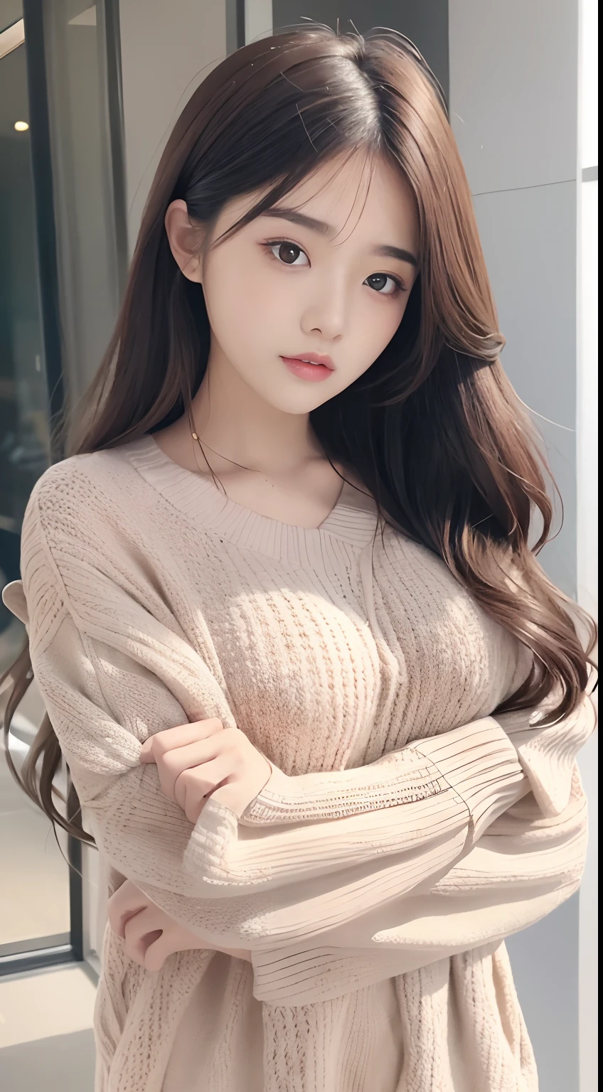 1girl walking on the river, mix4, sweater, pillow, lips, open_mouth, realistic, photo_\(medium\), solo, stuffed_animal, stuffed_toy, teddy_bear, (masterpiece), (realism: 1.3), super detailed, (High detail skin: 1.2), (Best quality: 1.0), (Ultra resolution: 1.0), (ULZZANG-6500: 0.3), wavy detail hair, long hair, sunshine, (beautiful detail makeup), (sexually aroused blush, heavy breath: 1.0), floral theme petals scattered, (soft light bloom: 0.5)