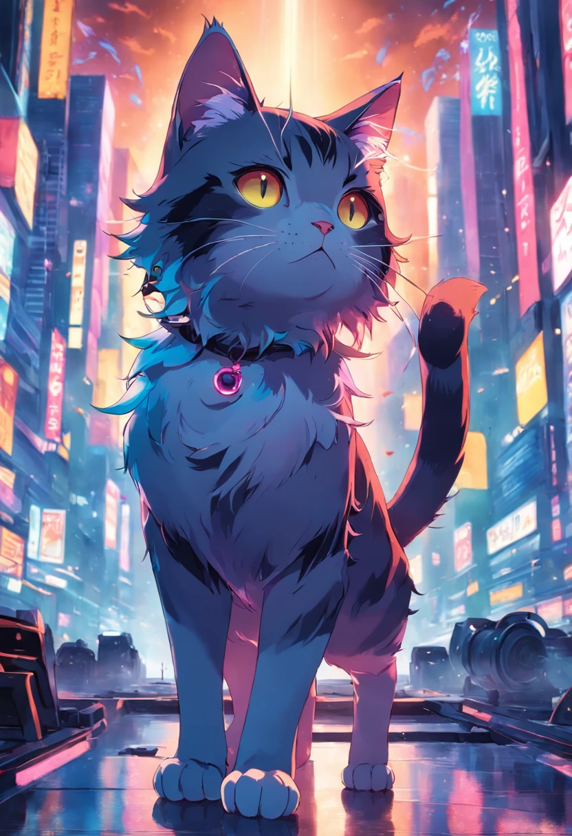 a colorful cat doing a cat pose, in ultra hi-definition and ultra hi-resolution