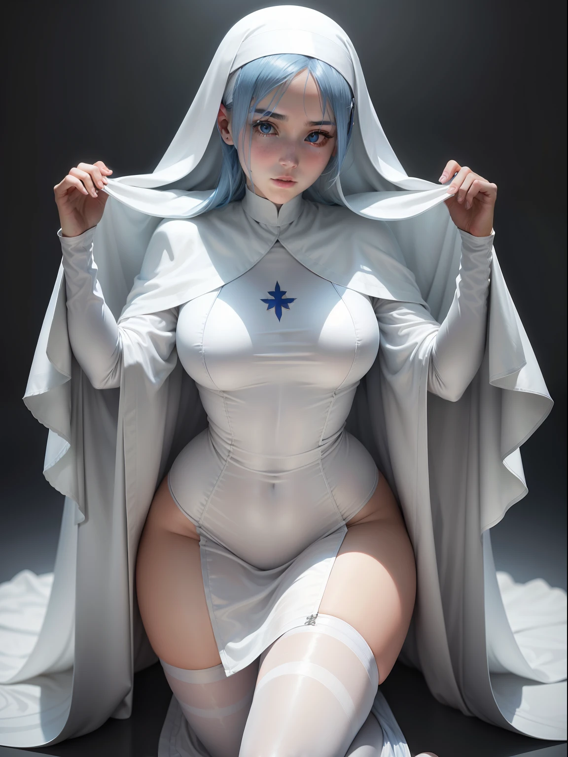 White Silk Nun，femele，adolable，delicated，DOA，Shy，blue  hair，Well-proportioned