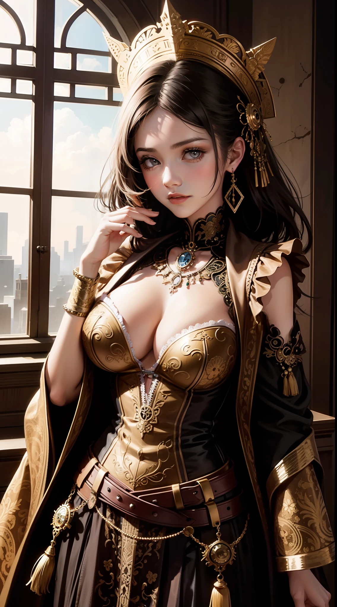 Beautiful woman in intricate Tribal Steampunk Outfit