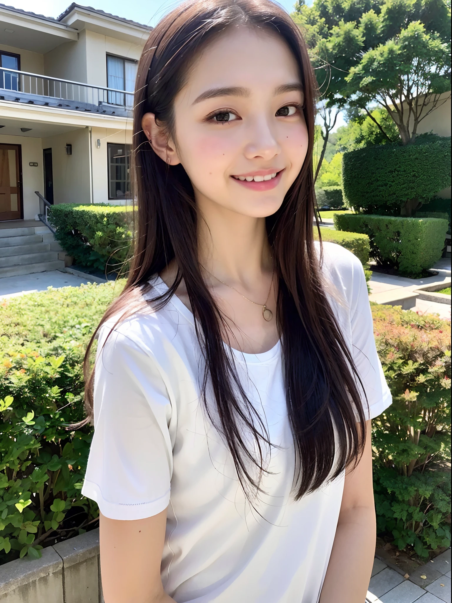 photo, beautiful, slender face, slender body, 18 years old, cute girl, famous japanese idol, kawaii, fair skin, shiny skin, chin thin, smile, cute, young, extremely detailed nose, extremely detailed mouth, cute face, realistic face