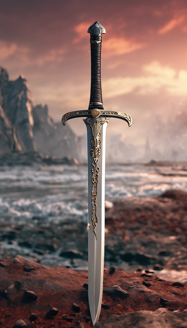 (Outstanding、Professional、Surreal)、Detailed sword, Longsword, Broadsword, Metallic texture, Lying on the ground