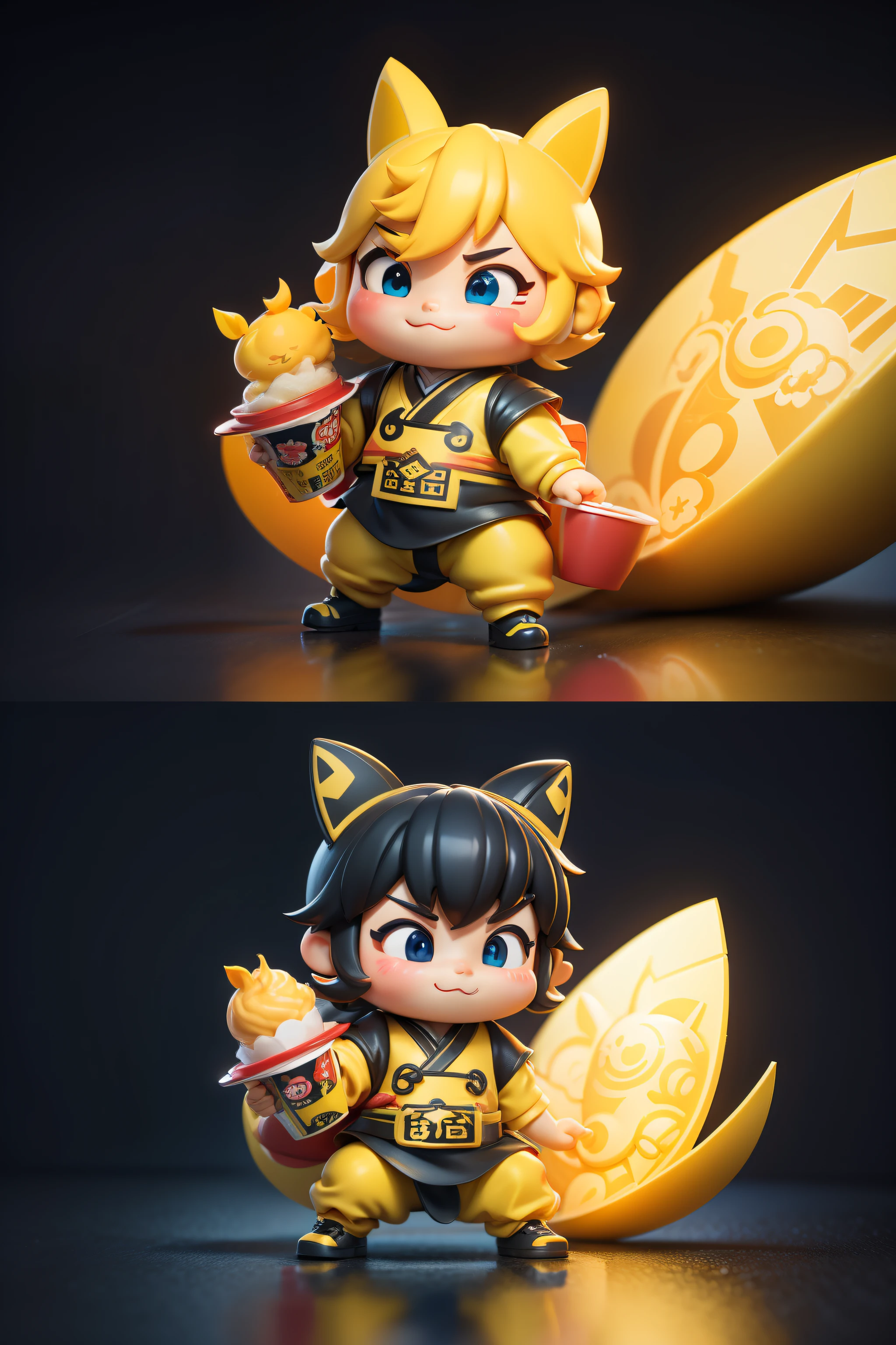take-out，Meituan takeaway，Takeaway dude（3D stereoscopic）（The color scheme is mainly yellow of Meituan clothing）（Cute style illustration）Cute comic book style，Anime art concept art, Official illustration[Three-dimensional feeling][Lovely wind][Card ventilation][真实感]