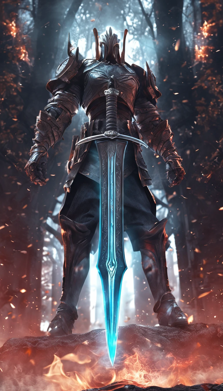 (Outstanding、Professional、Surreal)、Detailed sword, Longsword, Broadsword, cart, dark, Magic Sword, Metallic texture, Lying on the ground