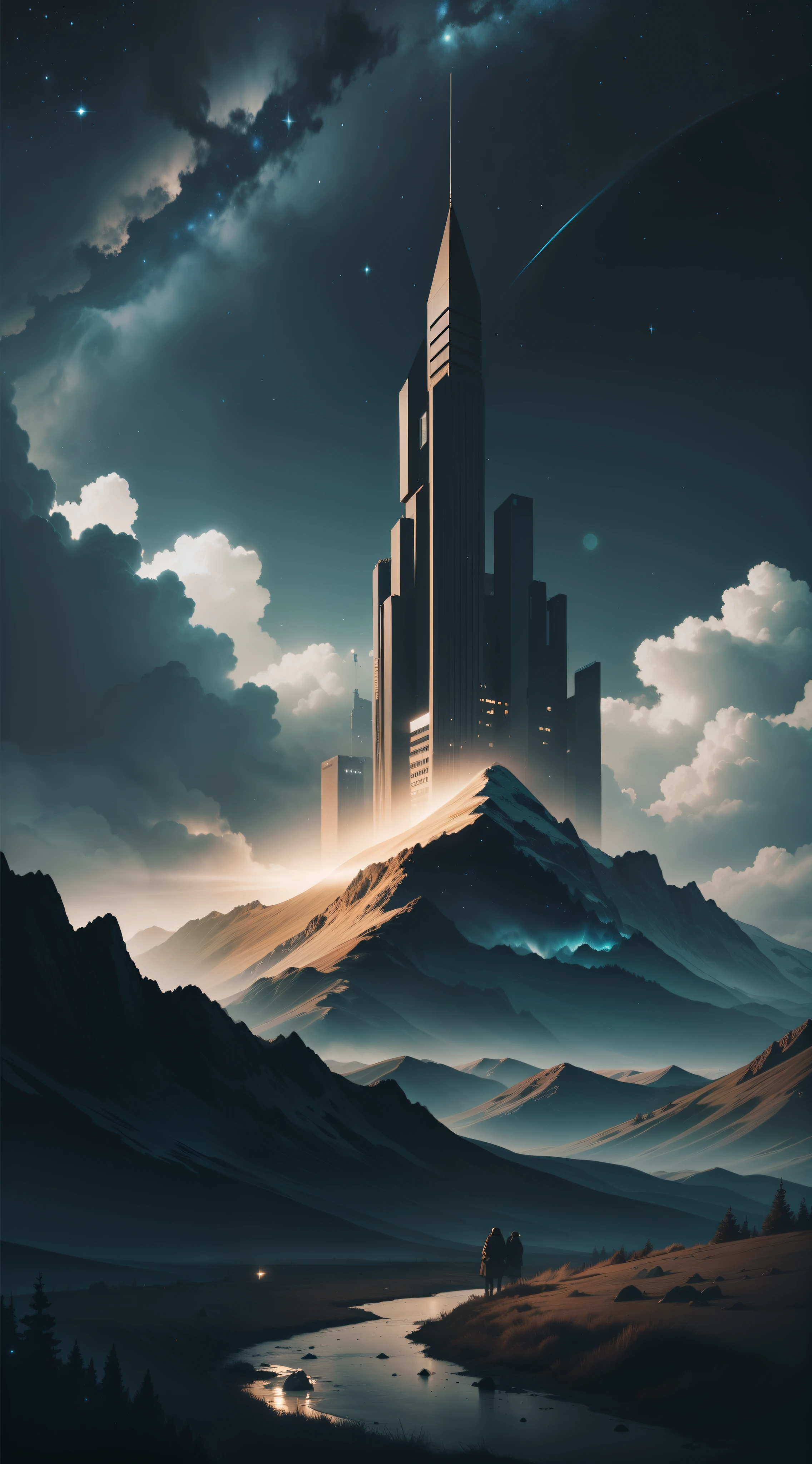 Dark style mobile phone landscape wallpaper,With a starry sky