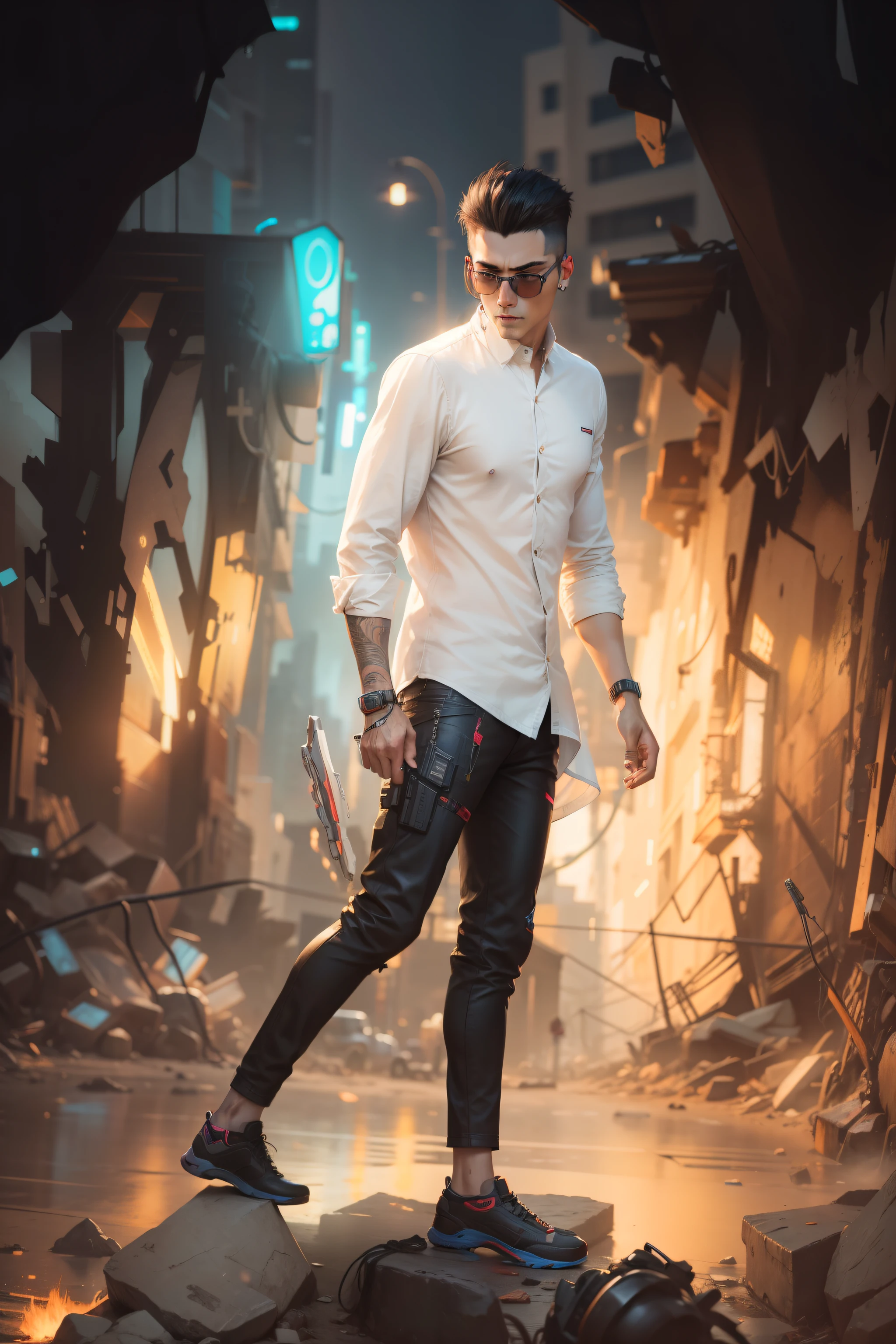 change background cyberpunk handsome boy realistic face