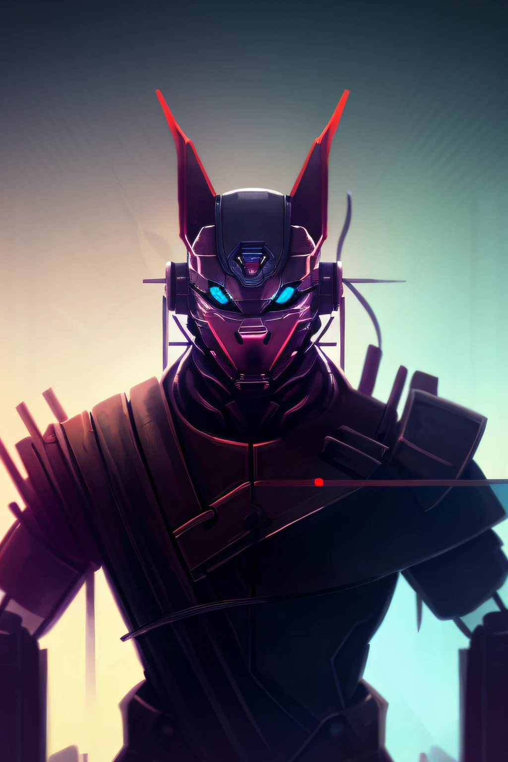 Portrait of a robot ninja samurai, Cyberpunk，Wolf head