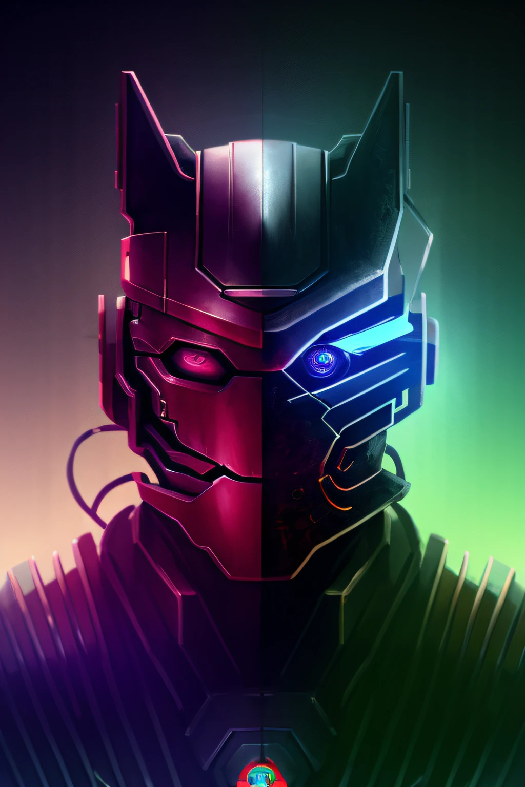 Portrait of a robot ninja samurai, Cyberpunk，Wolf head