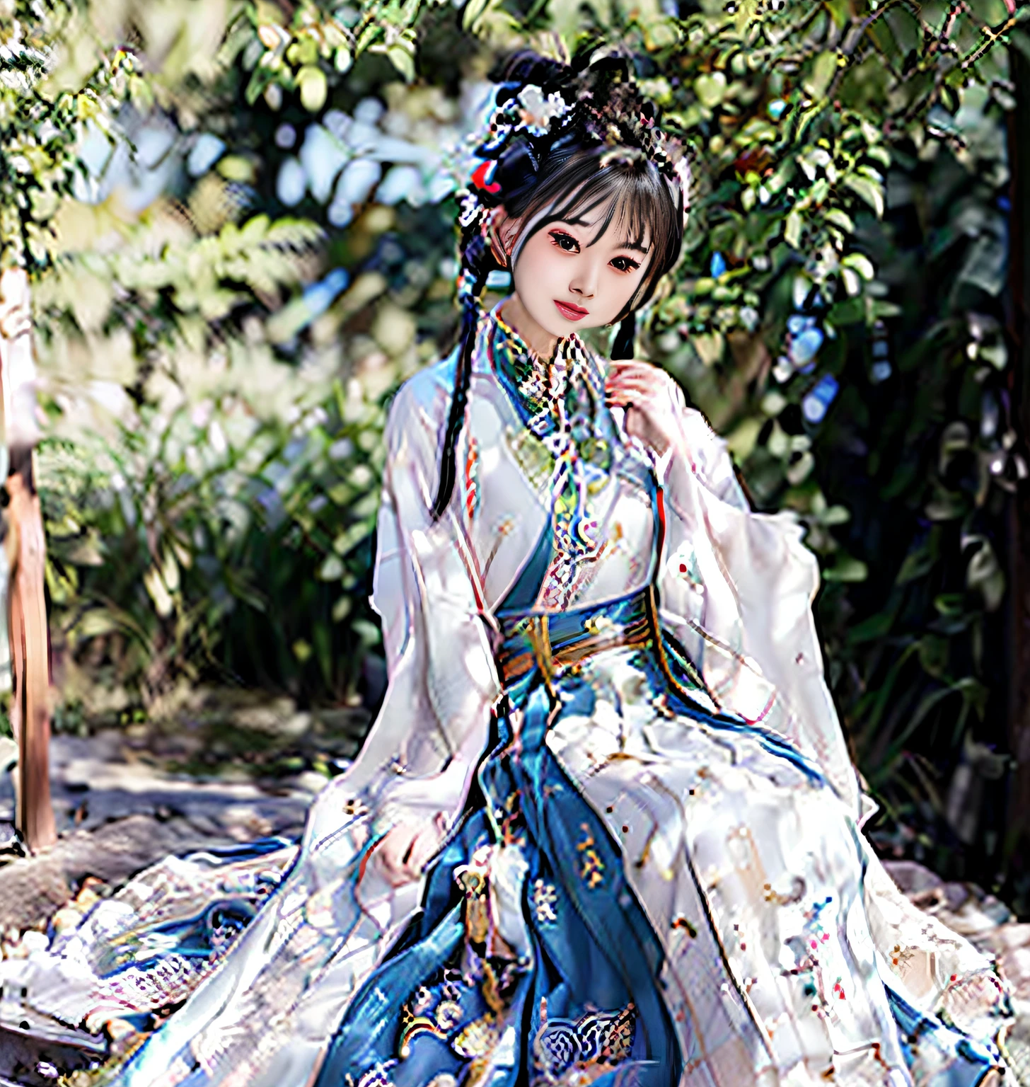 There was a young woman sitting at the table,hands on face, xintong chen, dilraba dilmurat, Ruan cute vtuber, Li Zixin, ruan jia beautiful!, lalisa manobal, ulzzangs, wenfei ye, tzuyu from twice, slight cute smile, She has a cute face