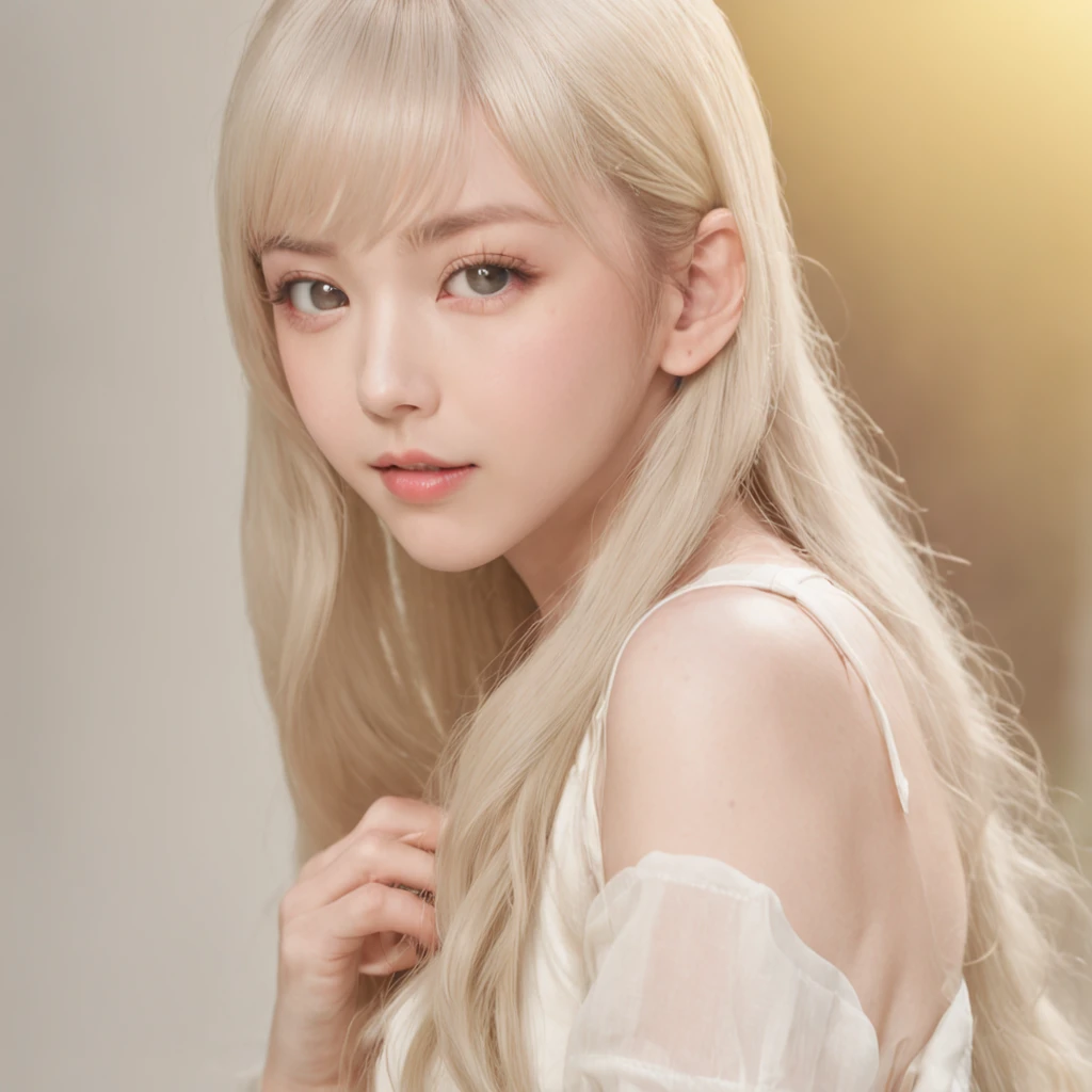 porate、(School uniforms)、bright expression、poneyTail、young and shiny white shiny skin、Best Looks、Gold reflects light、Platinum blonde hair，Shine brightly、Shiny light hair,、Super long silky straight hair、Beautiful bangs that shine、Big blue eyes that sparkle like crystal clear and charming、Very nice and lovely 16 year old girl、Lush bust、With slit、((full body seen))