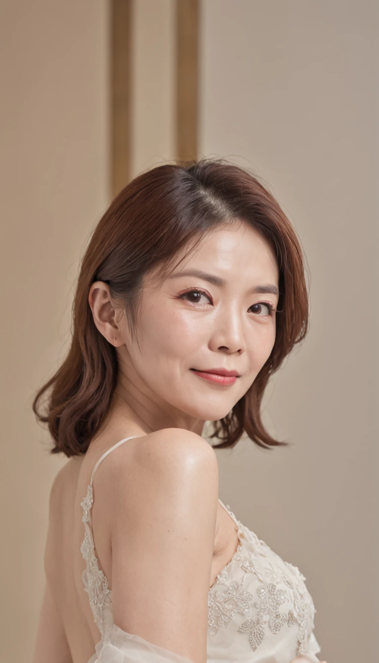 ((aunt:0.5)、(Old face:0.5)、(((barechested)))((Beautiful Japan 55 years old naked、A smile、Laughter wrinkles、kneeing on bed、in a luxury hotel、Beautiful Western-style suite with luxurious décor))、((Detailed luxury hotel luxury suite background))(Slender Body 1)(Very small breasts)(Saggy)Gravure photography、Photo Pose、(Shiny face、Sexy face、美丽的面容)、Wrinkles at the corners of the eyes、Shorthair、full body photographed、55-year-old married woman、real looking skin、Photo Real、Detailed picture、high-level image quality、、Precise images、full body photographed