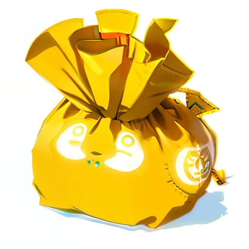 A money bag icon,Yellow-orange money bag,Seal with a green string,The money bag has a golden rune pattern on it,Game icons for anime games,in style of hayao miyazaki