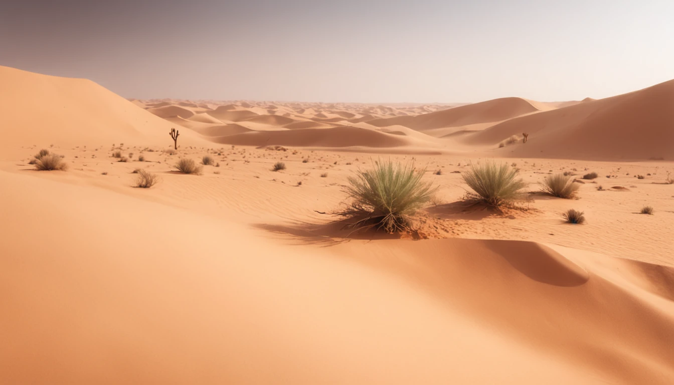 concept-art ((Vast desert)),oasis in the desert.Desert cactus ,sprawling,Empty,(Sand),(NOhumans),desolated,blurryforeground,depth of fields,k hd,Detailed details,Best picture quality,Light and shadow effects,Movie special effects, Digital artwork, illustrated, painting of a, Matte painting, Highly detailed,A mirage in the distance