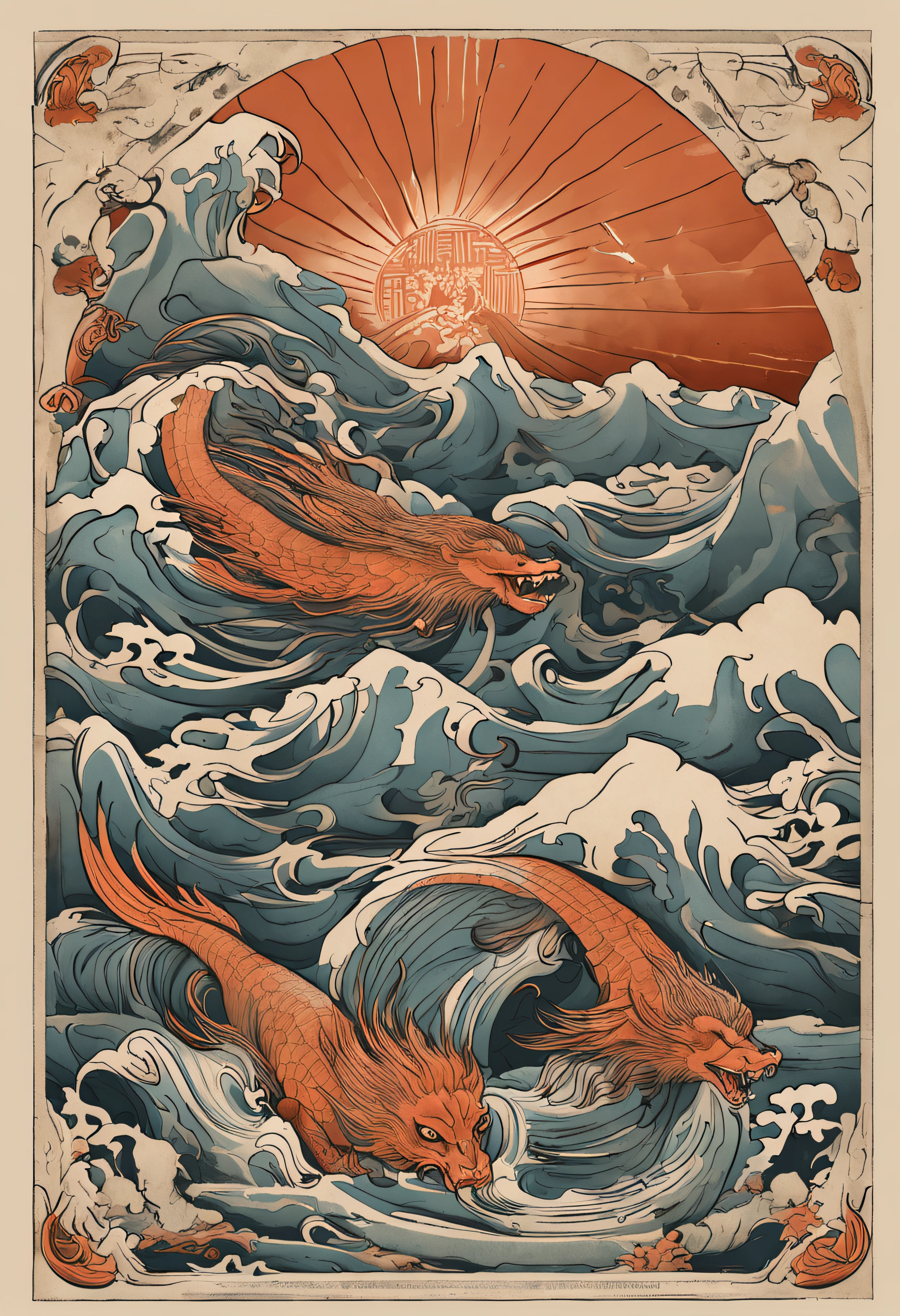 Yamakawa，rios，Sun，Mountain and Sea Lark Scroll，Ancient mythology of the Mountain and Sea Sutra，mythological beasts，manticore