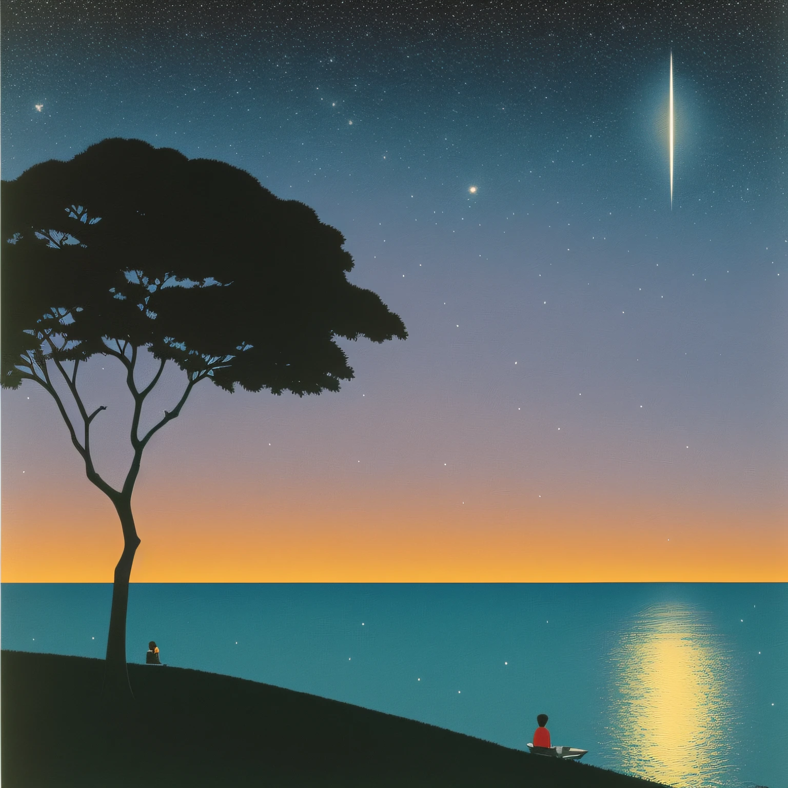 Seaside at night,palmeiras,bldrnrst,Planes,There are stars in the sky,2D,Hiroshi Nagai