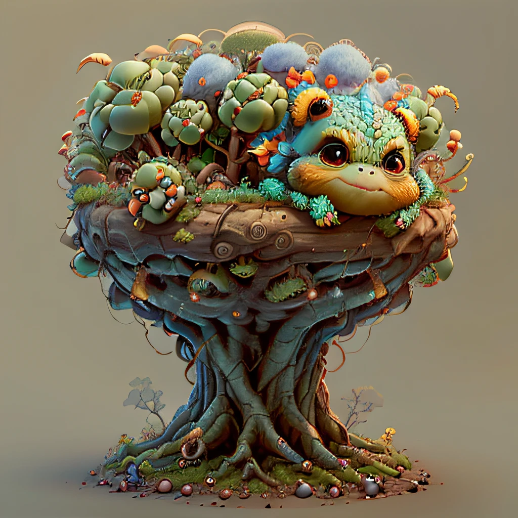 (extremely cute and delicate CG illustration, ultra-detailed and ultra-high quality), best illumination, best shadow, an extremely cute and adorable cu73cre4ture (agama), with big round eyes and a small cute mouth, small horns on its head, vibrant and vivid colors, dynamic angle, dynamic pose, floating, in a magical and enchanting place, with lush vegetation and vibrant flowers.