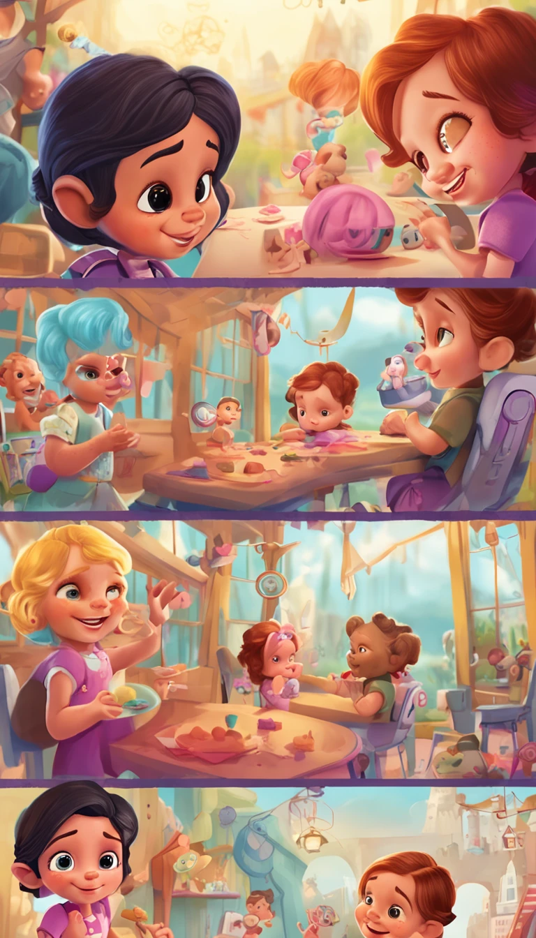 4 year old girl,in hand５Finger,Pretty eyes,10 different angles each,character sheets,picture book,illustratio,Disney  style