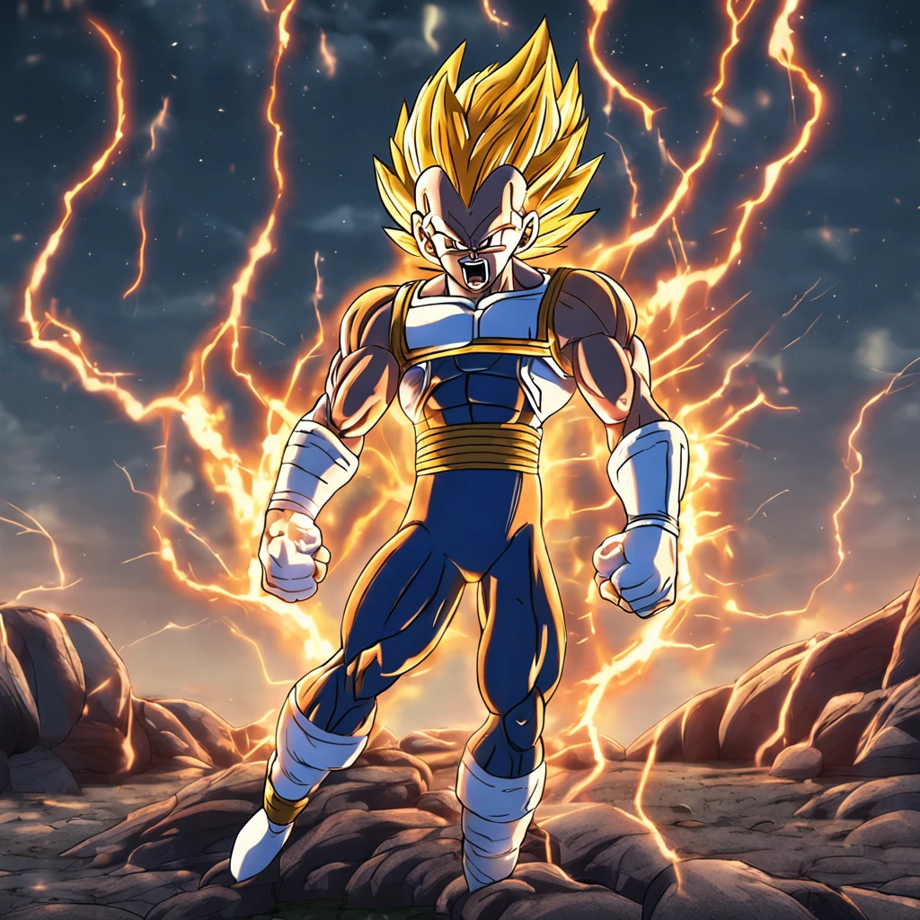 El esqueleto de vegeta en super saijajin, Showing Strength, furioso