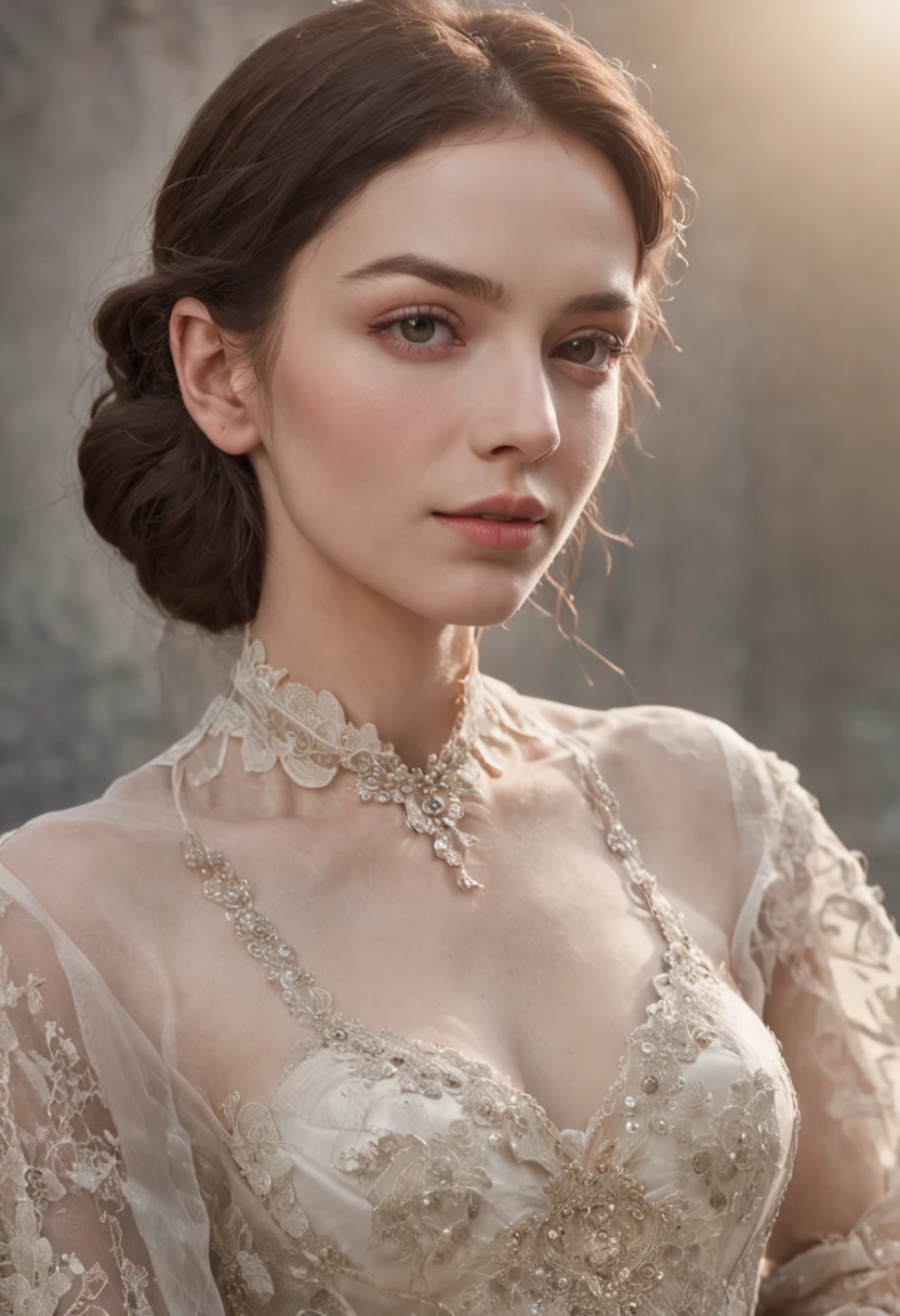 15 year old girl, shaved hair, lace dress, photorealistic, cinematic scene, hyperrealistic, ray tracing, HDR, best quality, High resolution, 8K