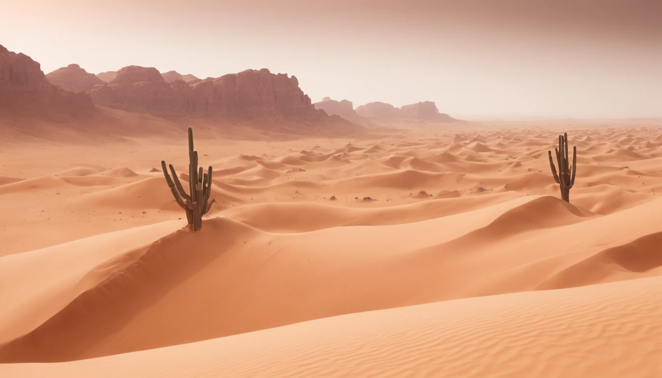 concept-art ((Vast desert)),oasis in the desert.Desert cactus ,sprawling，Empty，（Sand），（NOhumans），desolated，blurryforeground，depth of fields，k hd，Detailed details，Best picture quality，Light and shadow effects，Movie special effects， Digital artwork, illustrated, painting of a, Matte painting, Highly detailed，A mirage in the distance