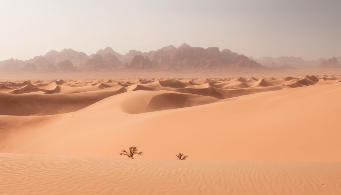 concept-art ((Vast desert)),oasis in the desert.Desert cactus ,sprawling,Empty,(Sand),(NOhumans),desolated,blurryforeground,depth of fields,k hd,Detailed details,Best picture quality,Light and shadow effects,Movie special effects, Digital artwork, illustrated, painting of a, Matte painting, Highly detailed,A mirage in the distance