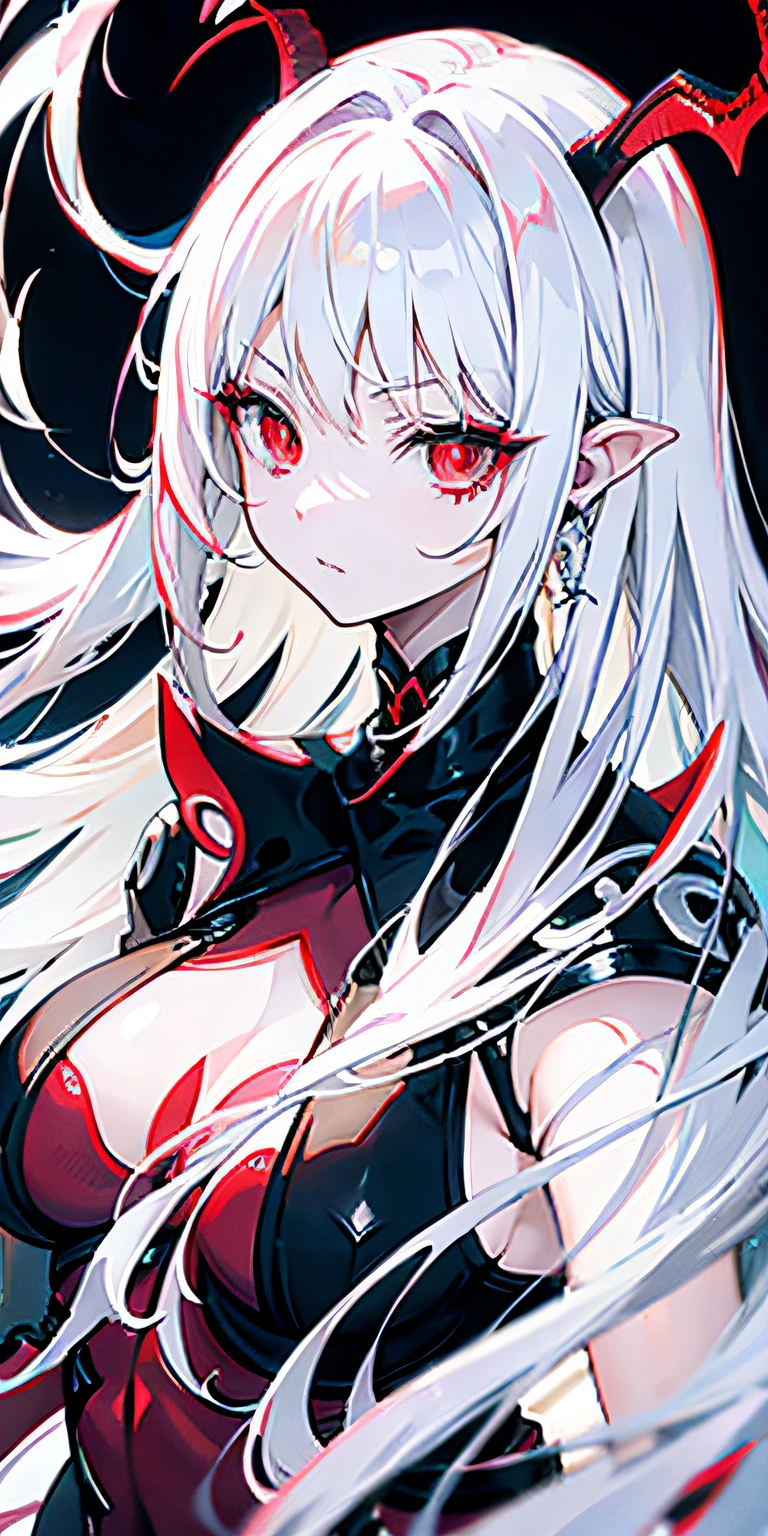 White hair, Long hair, Red eyes, Succubus, The octopus is haunted,