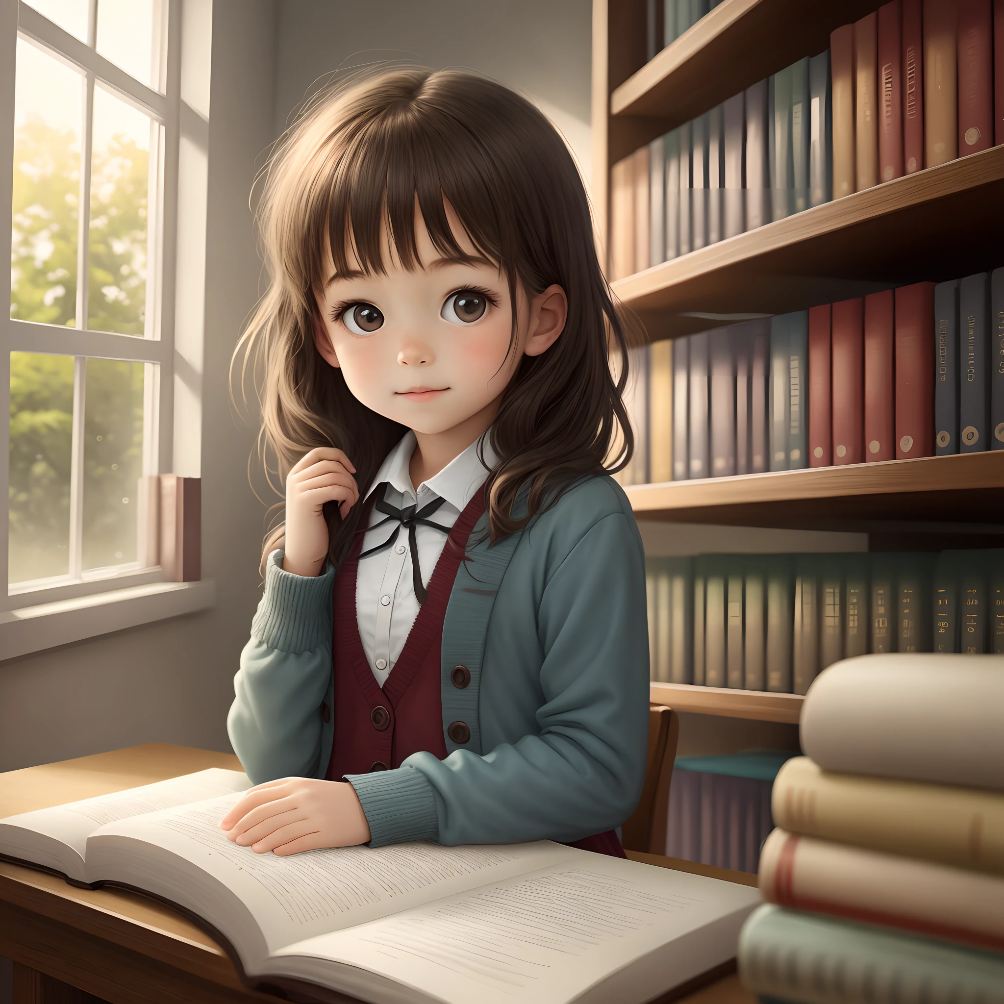  girl in the library reading by the window